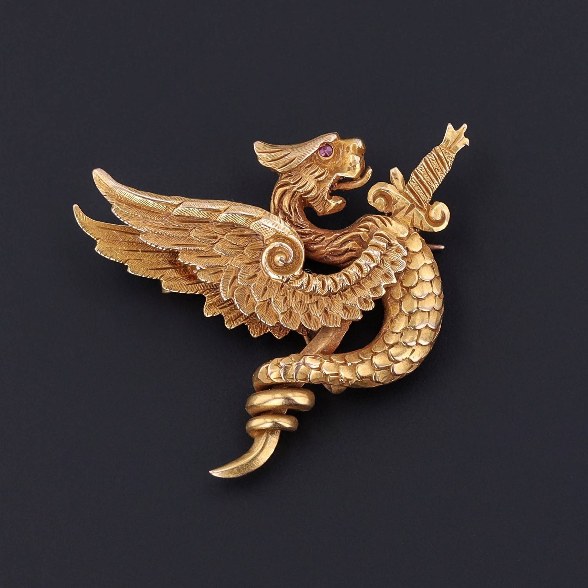 Antique Griffin Brooch or Watch Pin | 14k Gold Griffin 