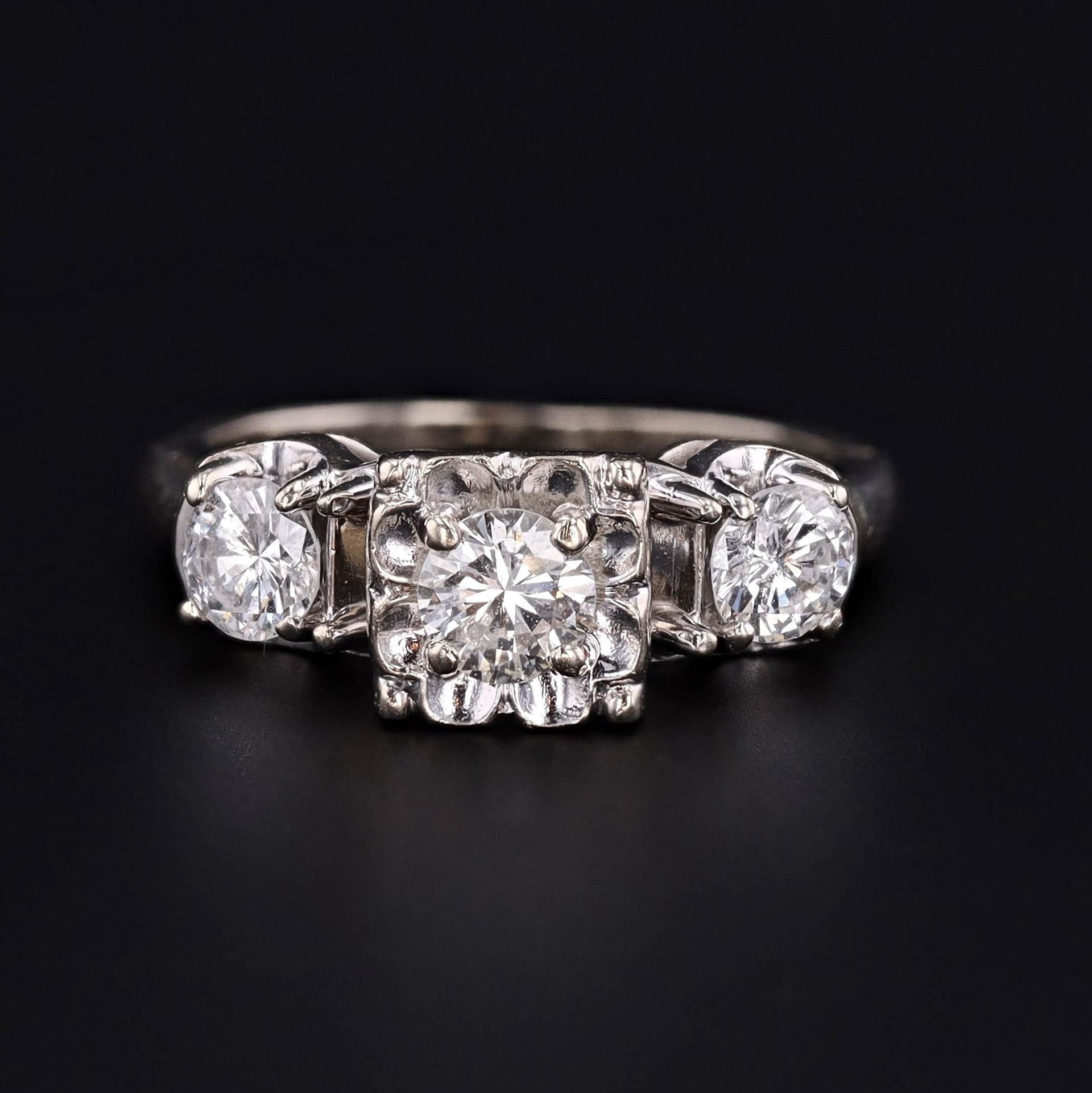Vintage Diamond Engagement Ring | 14k White Gold Ring 