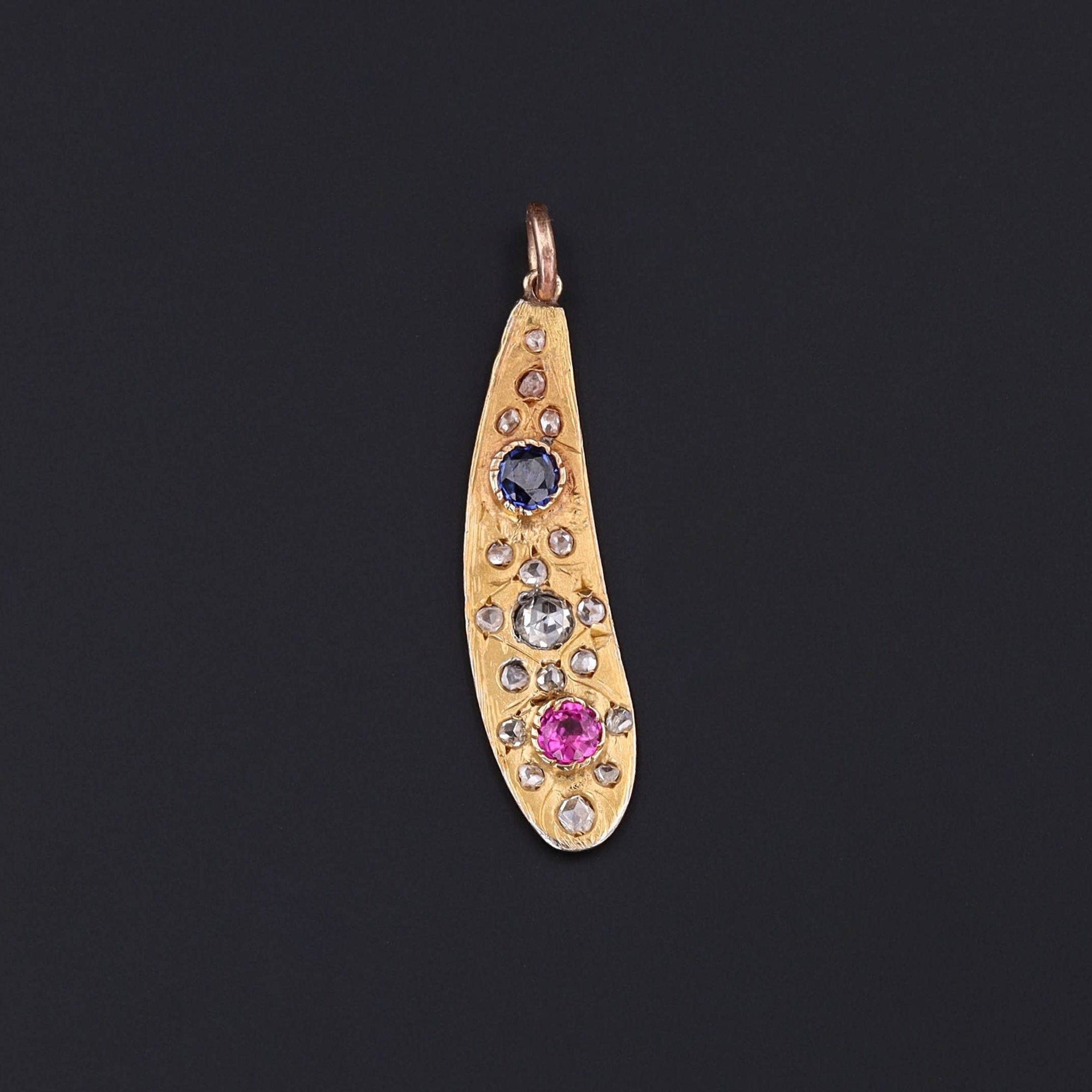 Antique Pendant | 14k Gold, Sapphire, Diamond & Ruby Pendant 