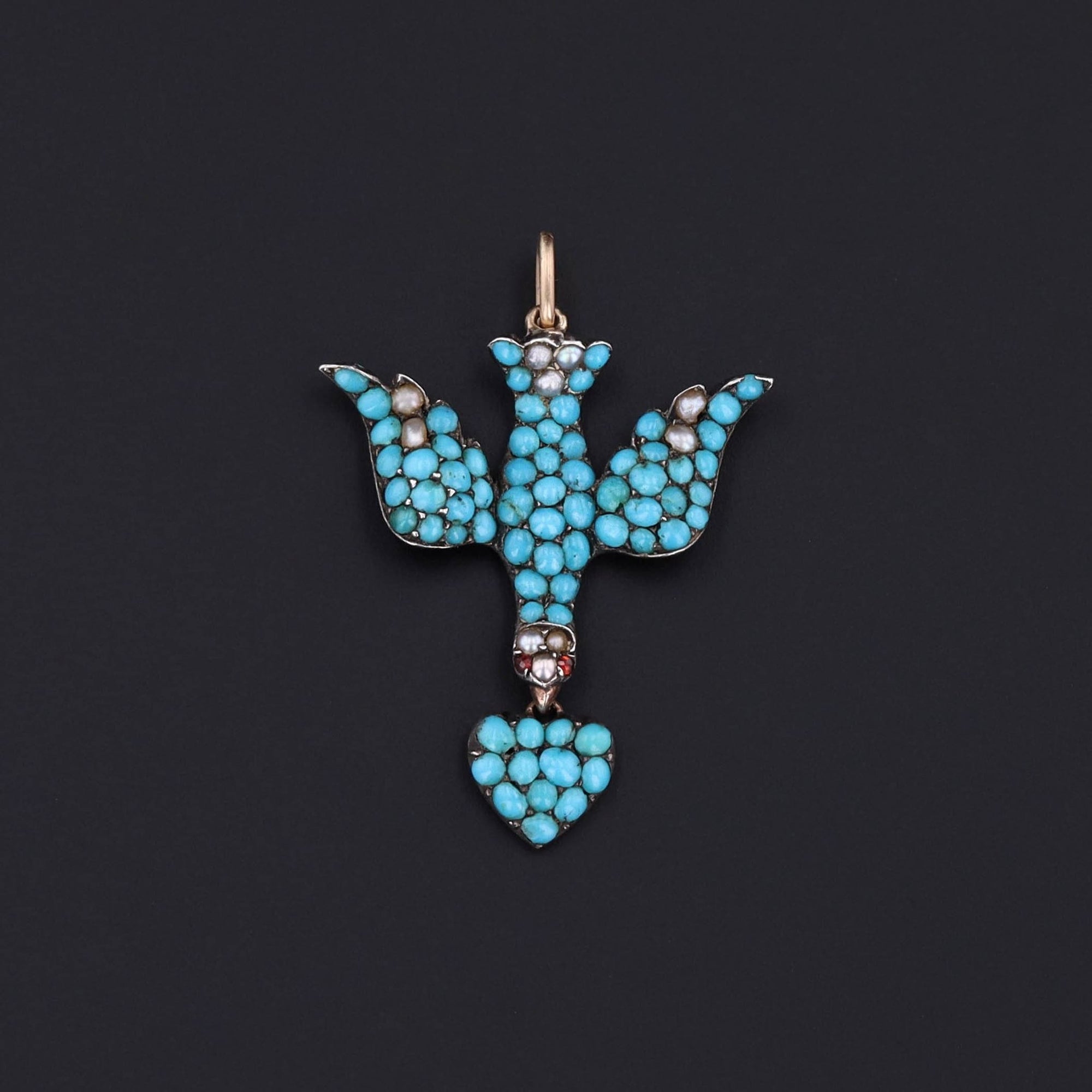 Antique Dove Pendant | Turquoise & Pearl Bird Pendant 