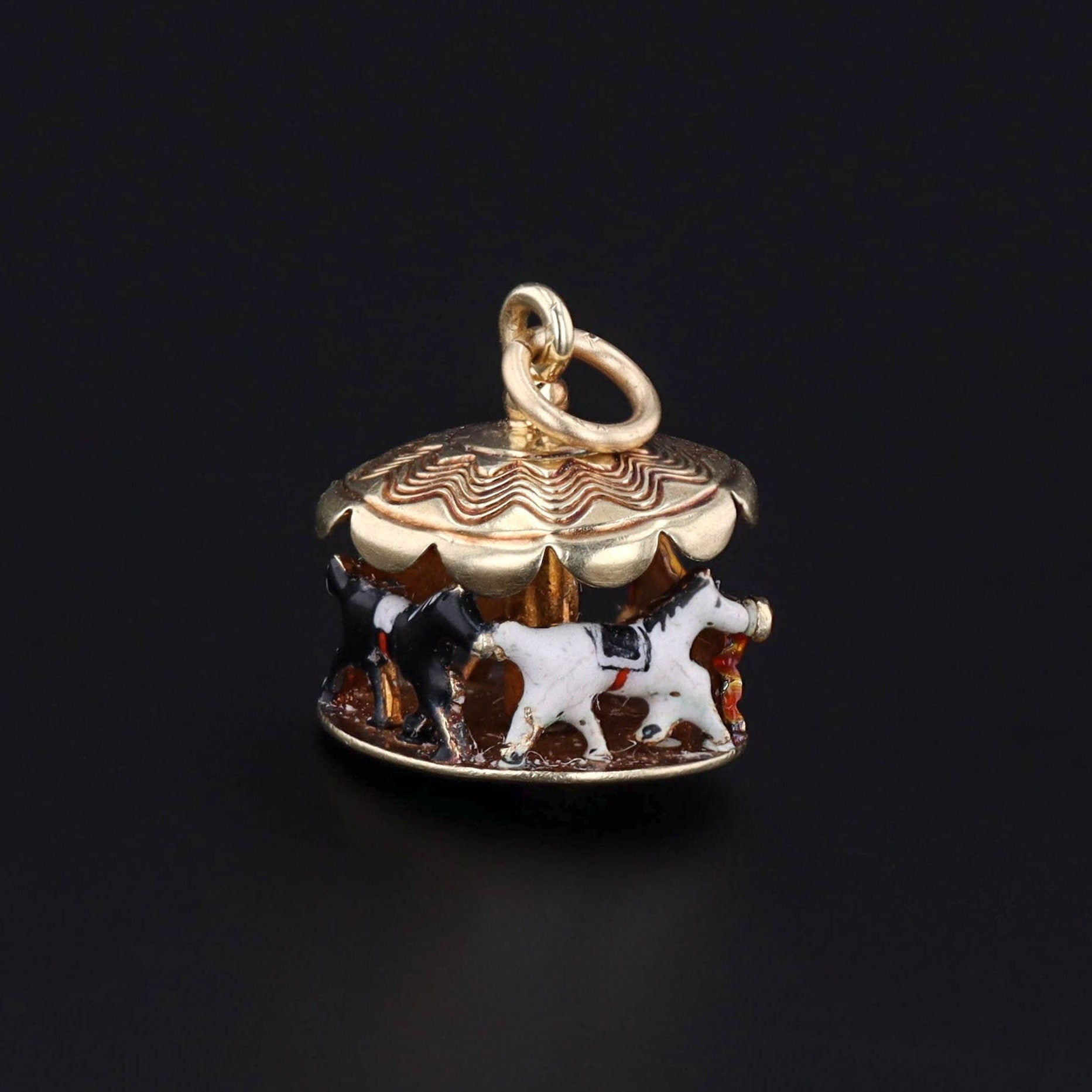 Carousel Charm or Pendant | 14k Gold & Enamel Charm 