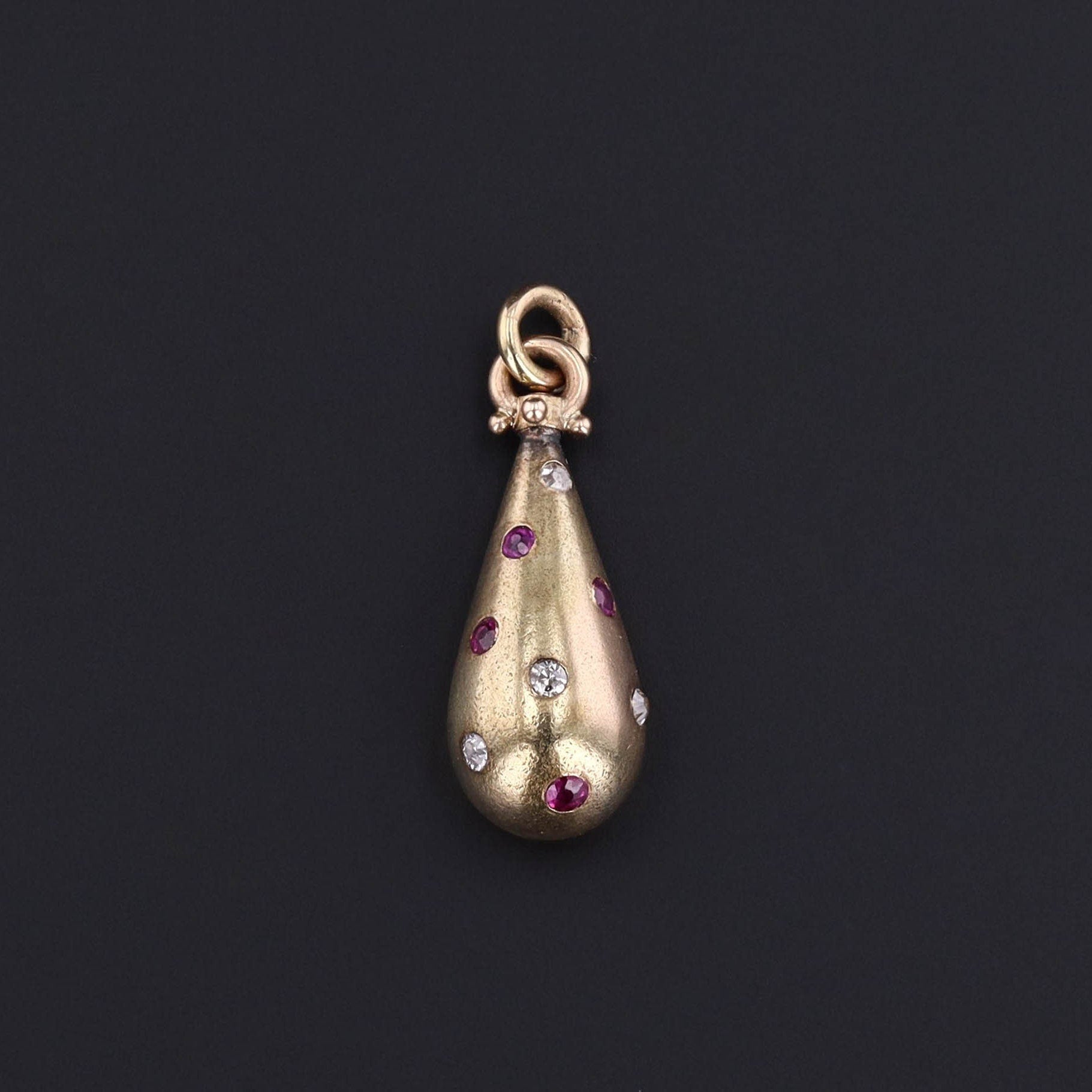 Antique Ruby and Diamond Drop Charm | 14k Gold, Ruby & Diamond Pendant 