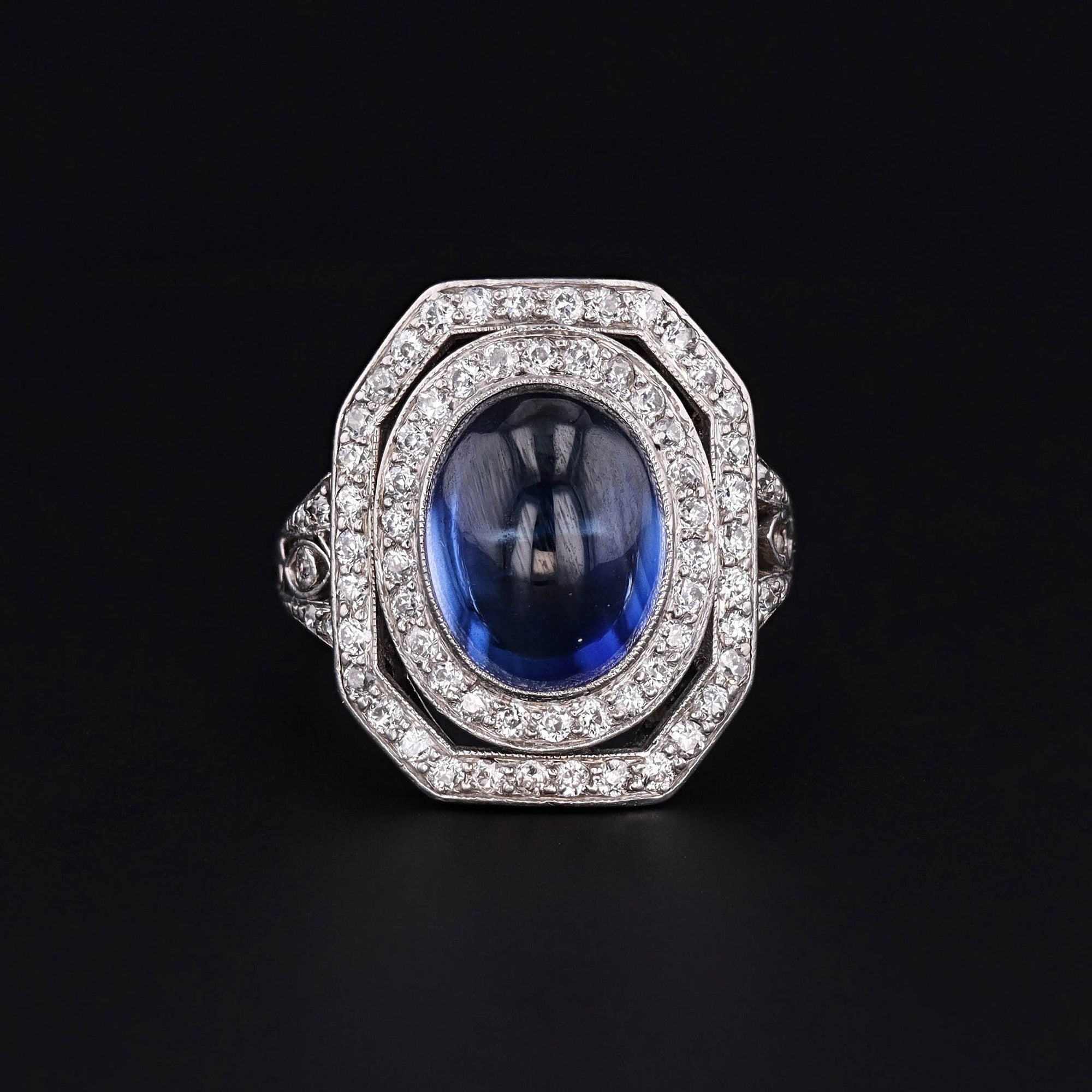 Vintage Sapphire & Diamond Ring | Platinum, Diamond and Synthetic Sapphire Ring 