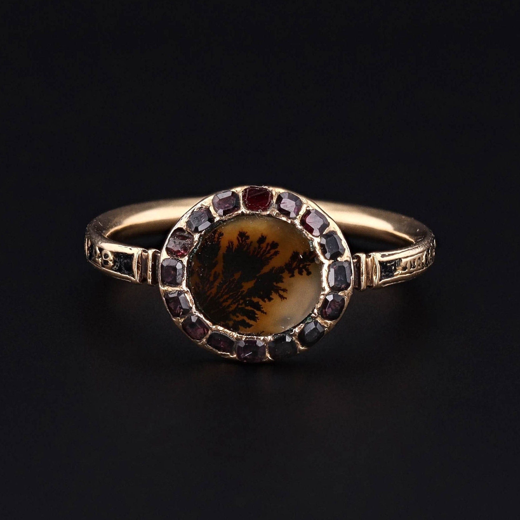 Antique Georgian Ring | 18k Gold Dendritic Agate & Garnet Ring 