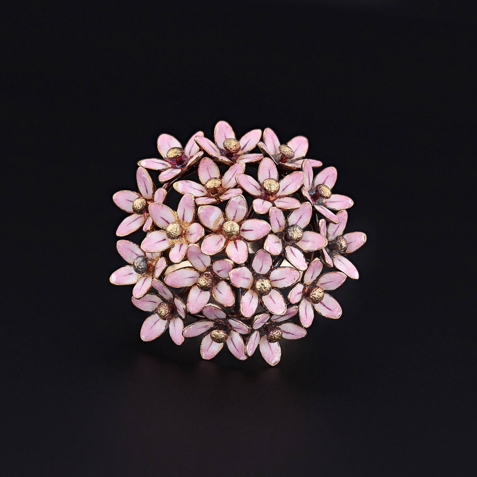 Pink Enamel Flower Ring | Antique Pin Conversion Ring 
