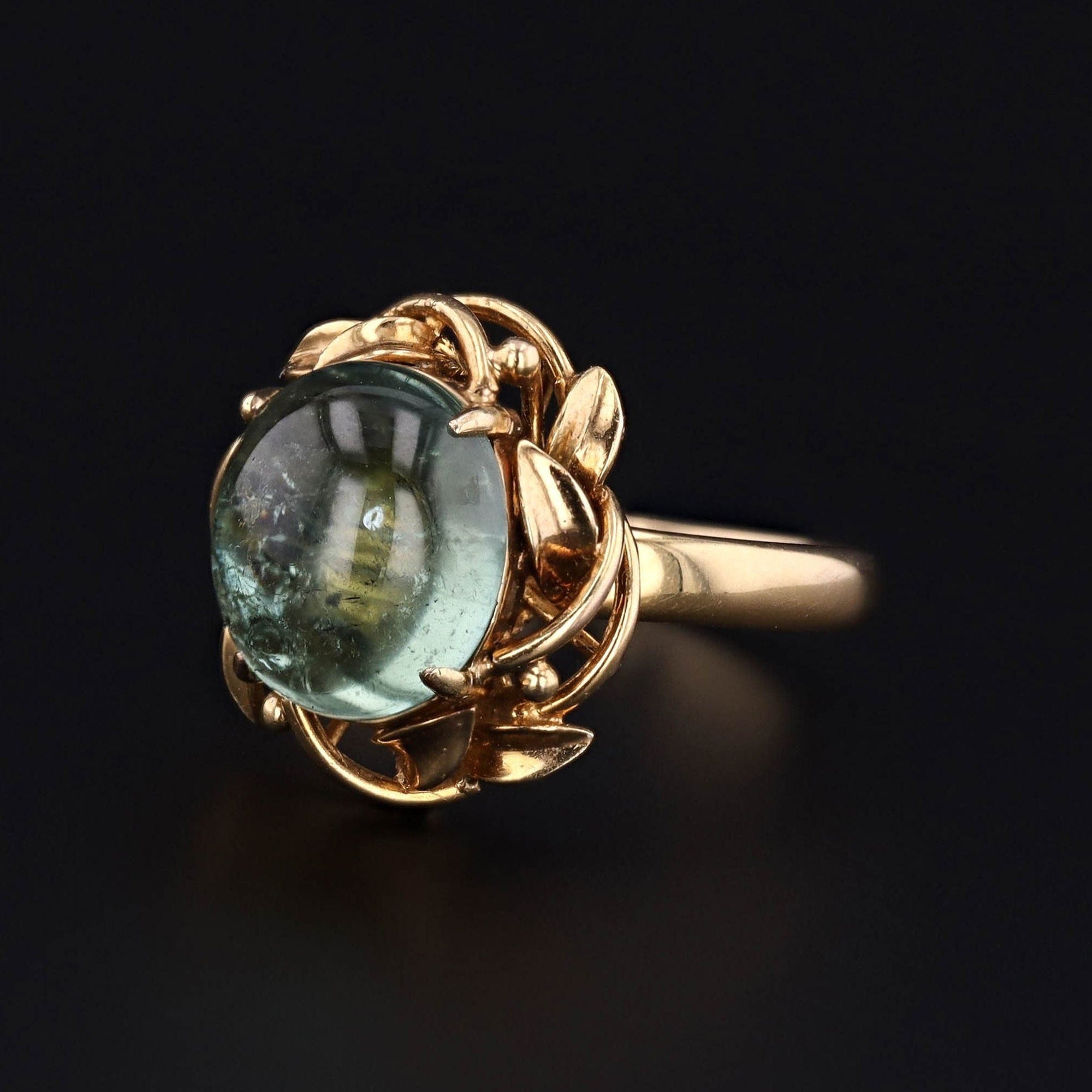 Green Tourmaline Ring | 14k Gold Tourmaline Cabochon Ring