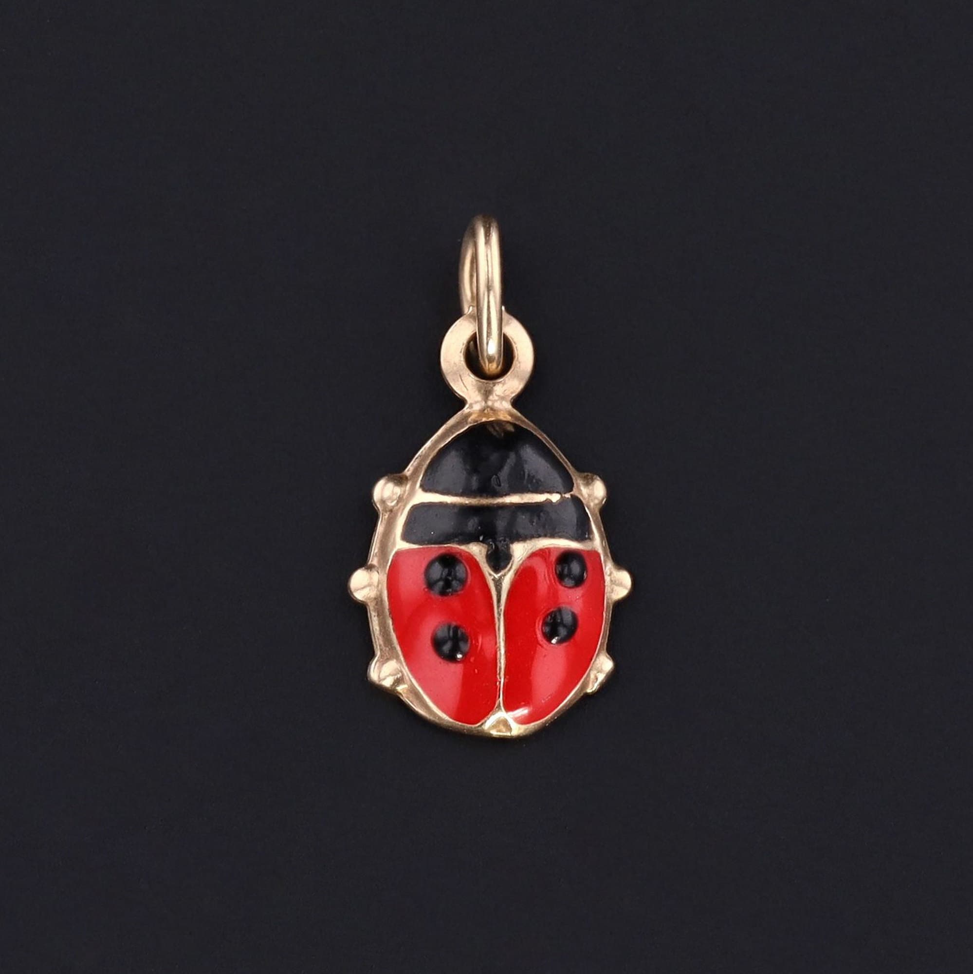 Vintage Ladybug Charm | 14k Gold & Enamel Ladybug Charm 