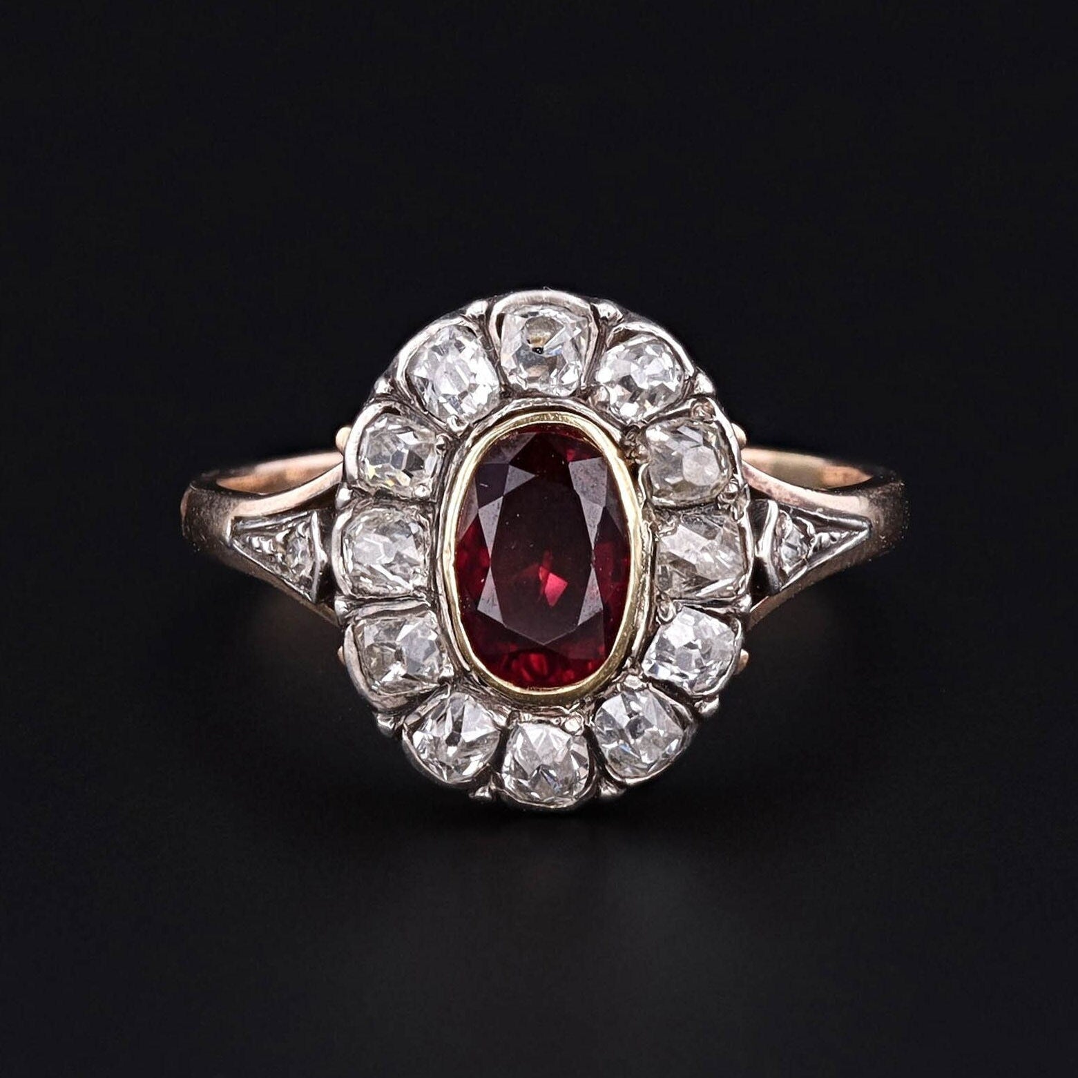 Antique Ruby and Diamond Ring | Silver Topped 14k Gold Ring 