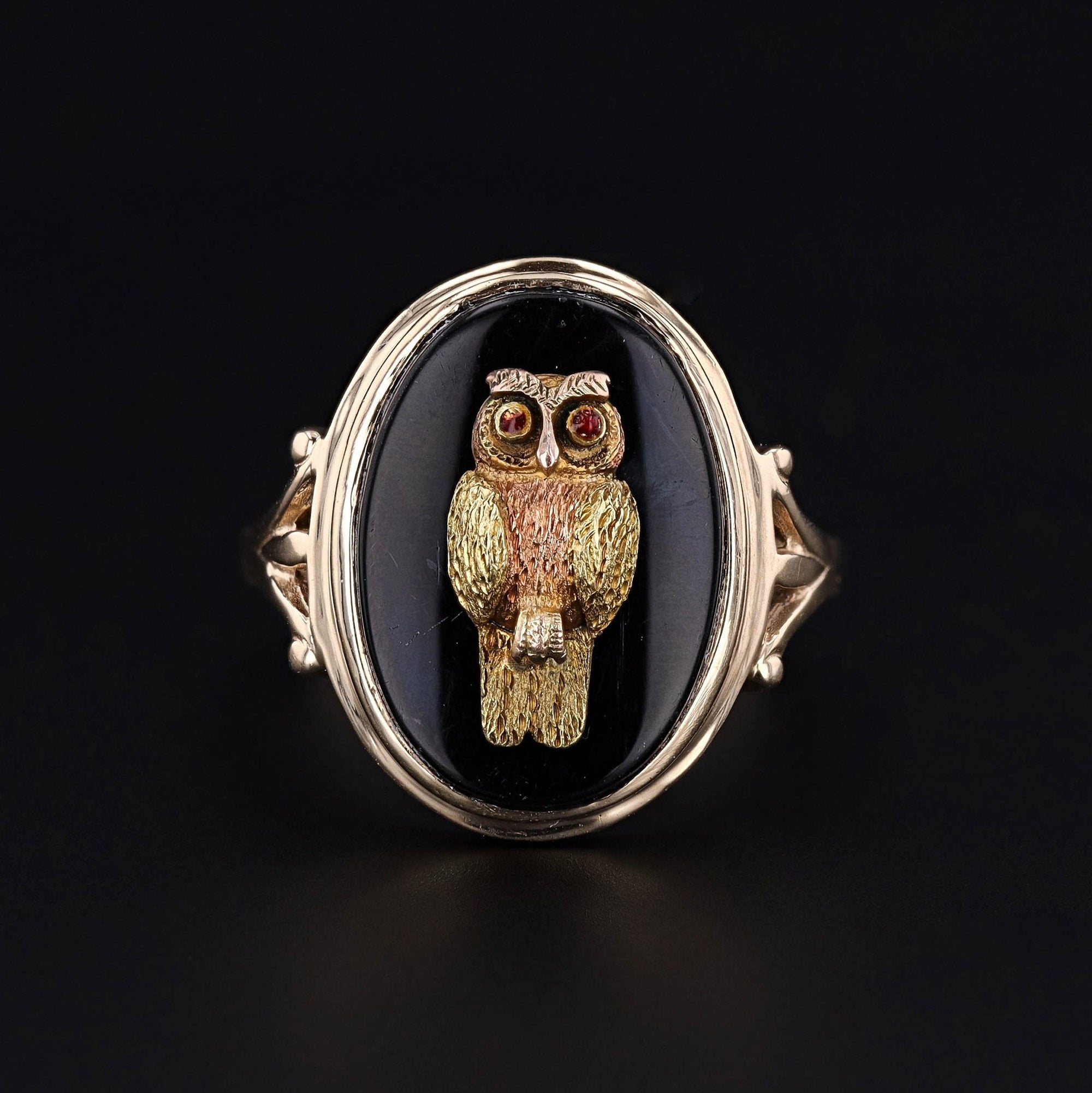 Onyx Owl Ring of 10k Gold