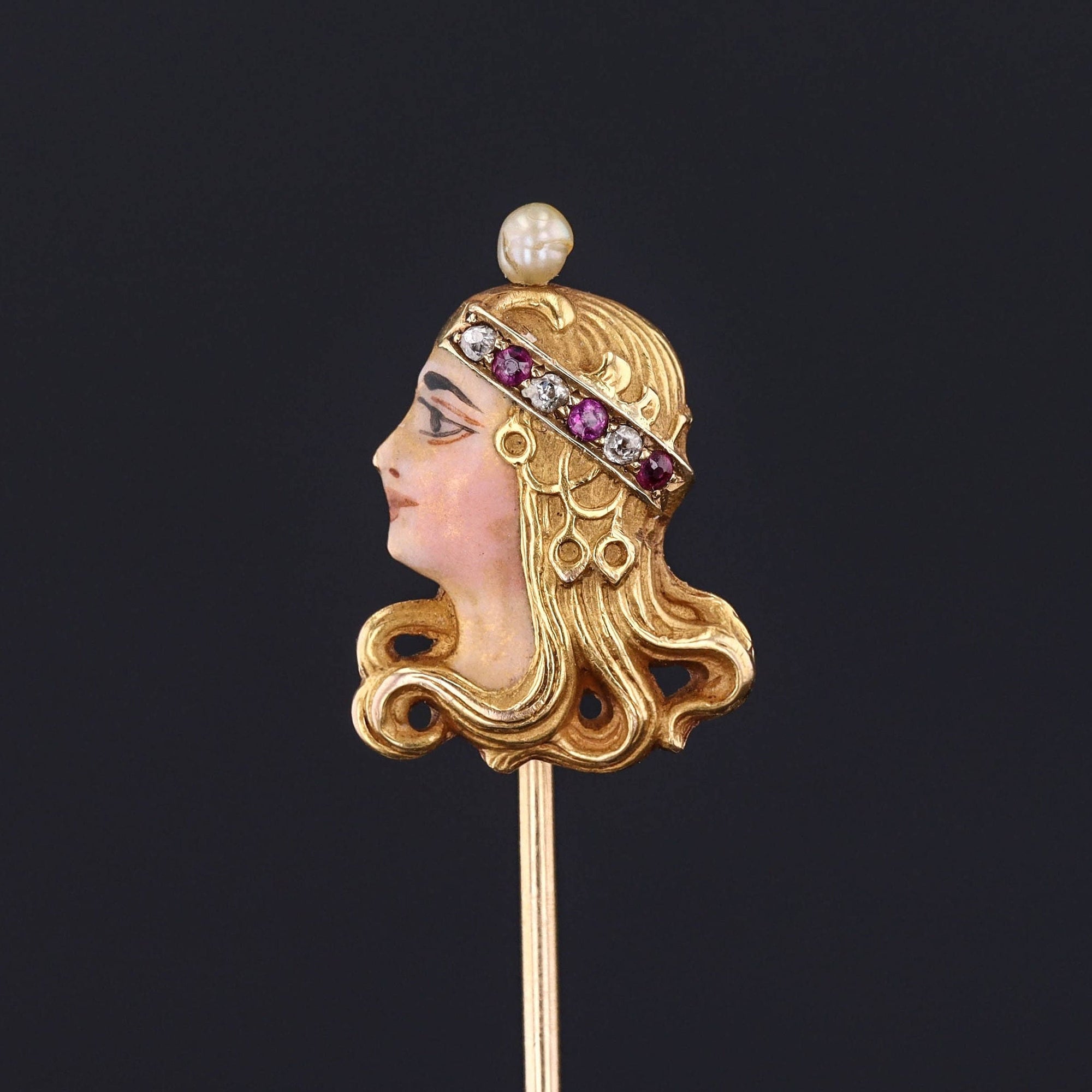 Antique Byzantine Woman Stickpin of 14k Gold