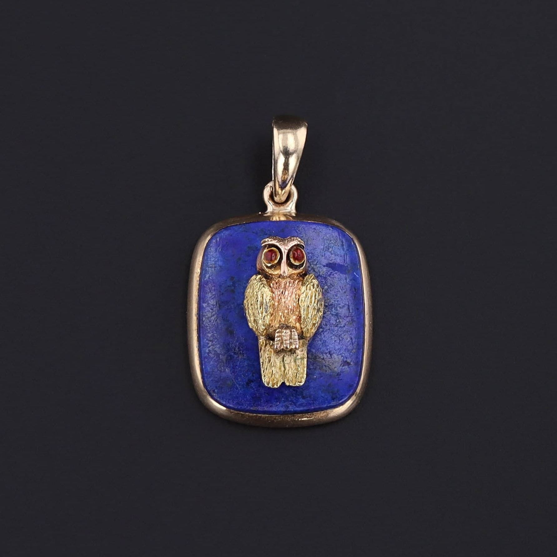 Lapis Lazuli Owl Pendant with 9ct Gold Owl on 14k Gold Pendant