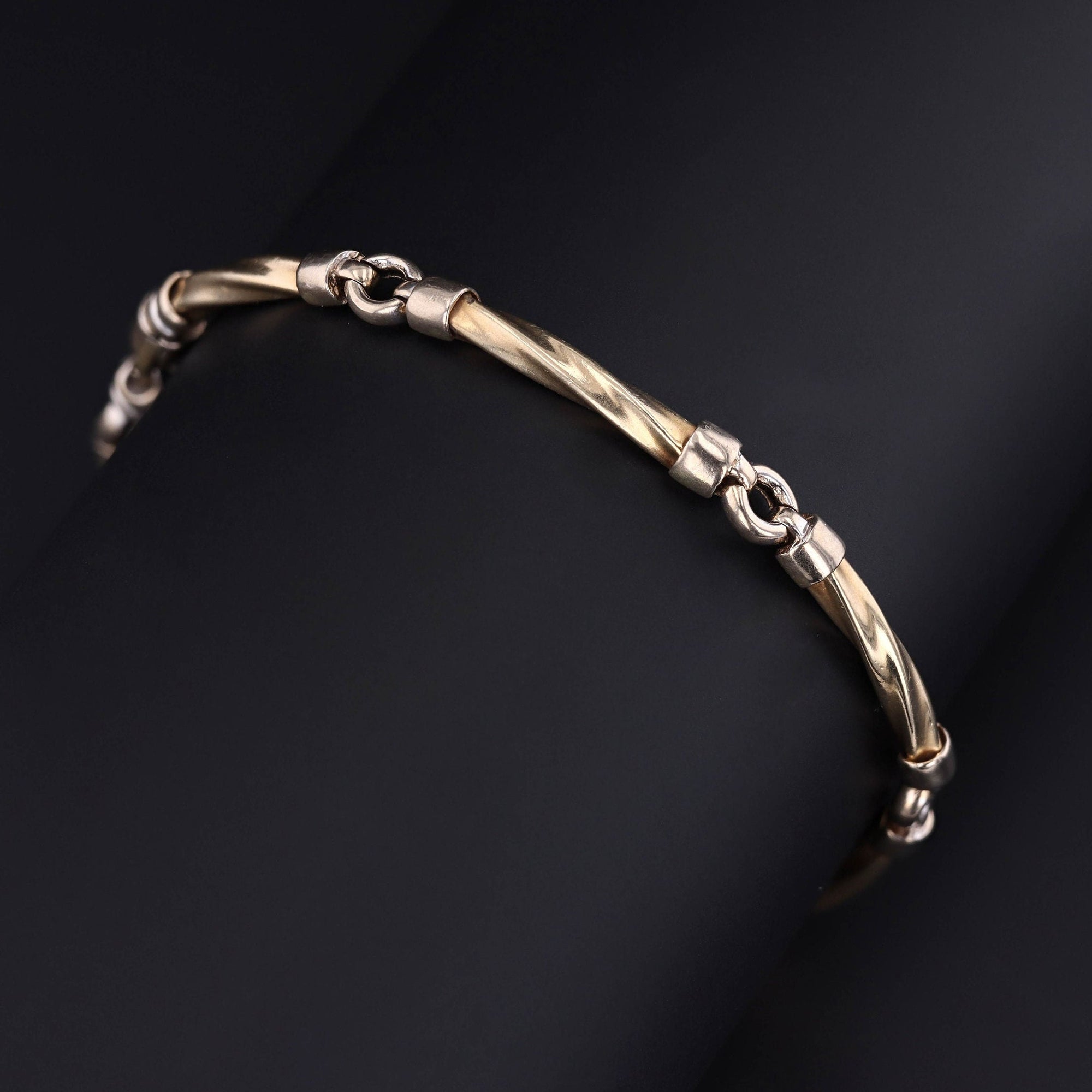 Vintage Link Bracelet of 14k Yellow and White Gold
