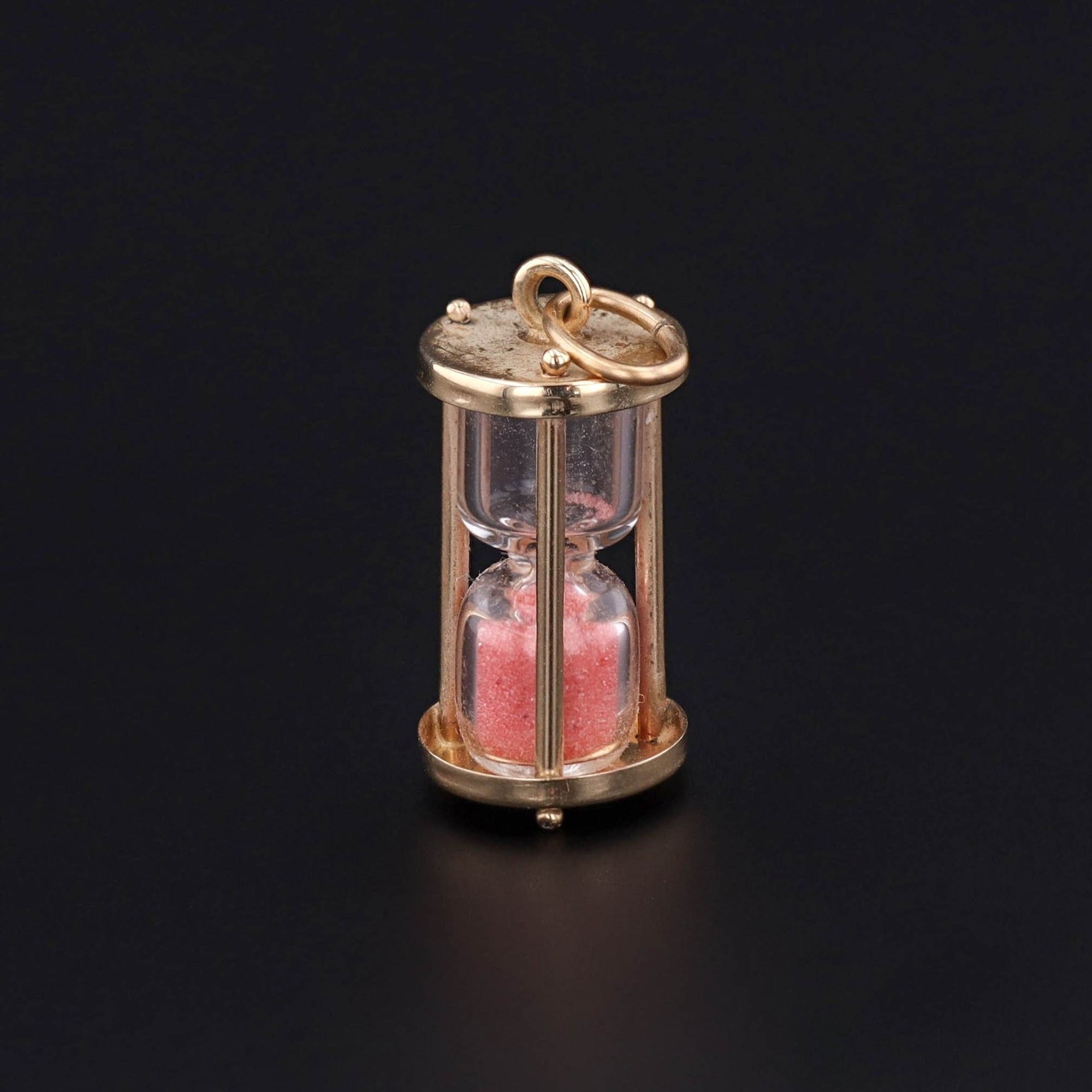 Vintage 14k Gold Pink Sand Hourglass Charm