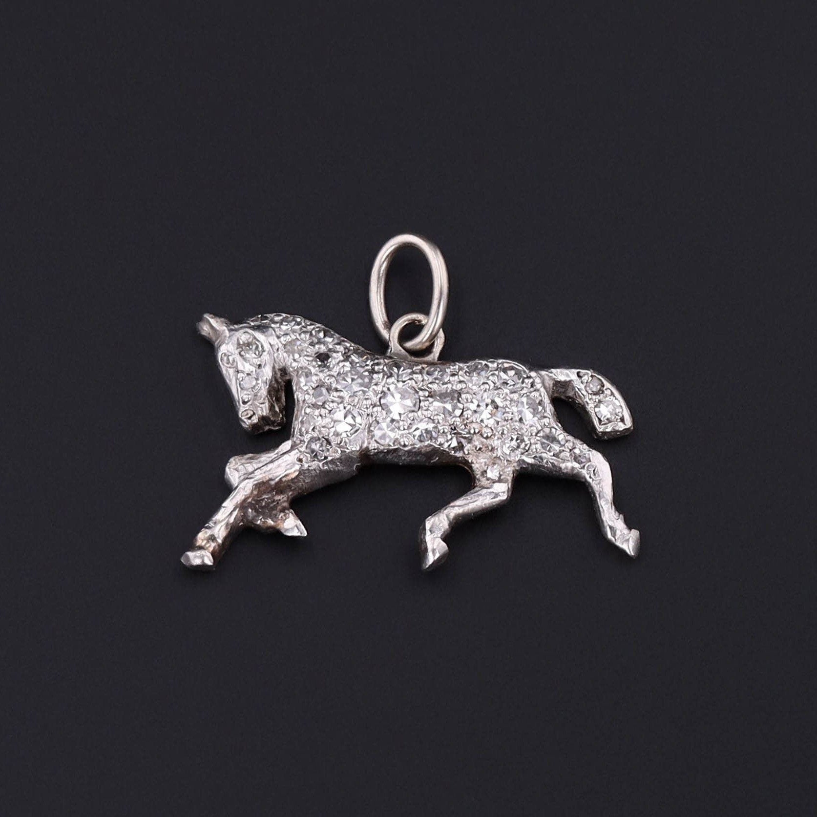 Vintage Art Deco Platinum and Diamond Horse Charm Perfect for an Equestrian or Horse Lover