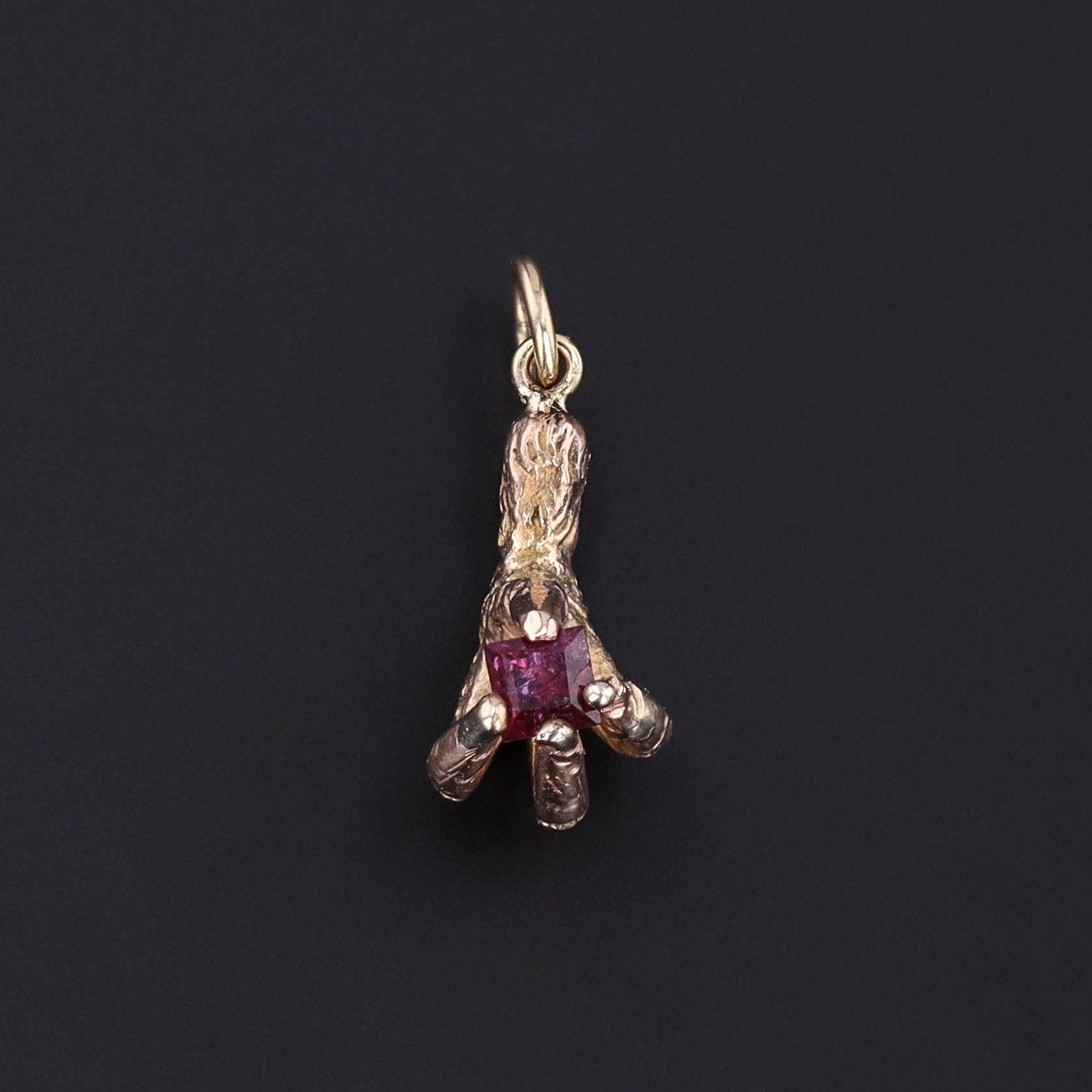 Antique Ruby Talon Conversion Charm of 10k Gold