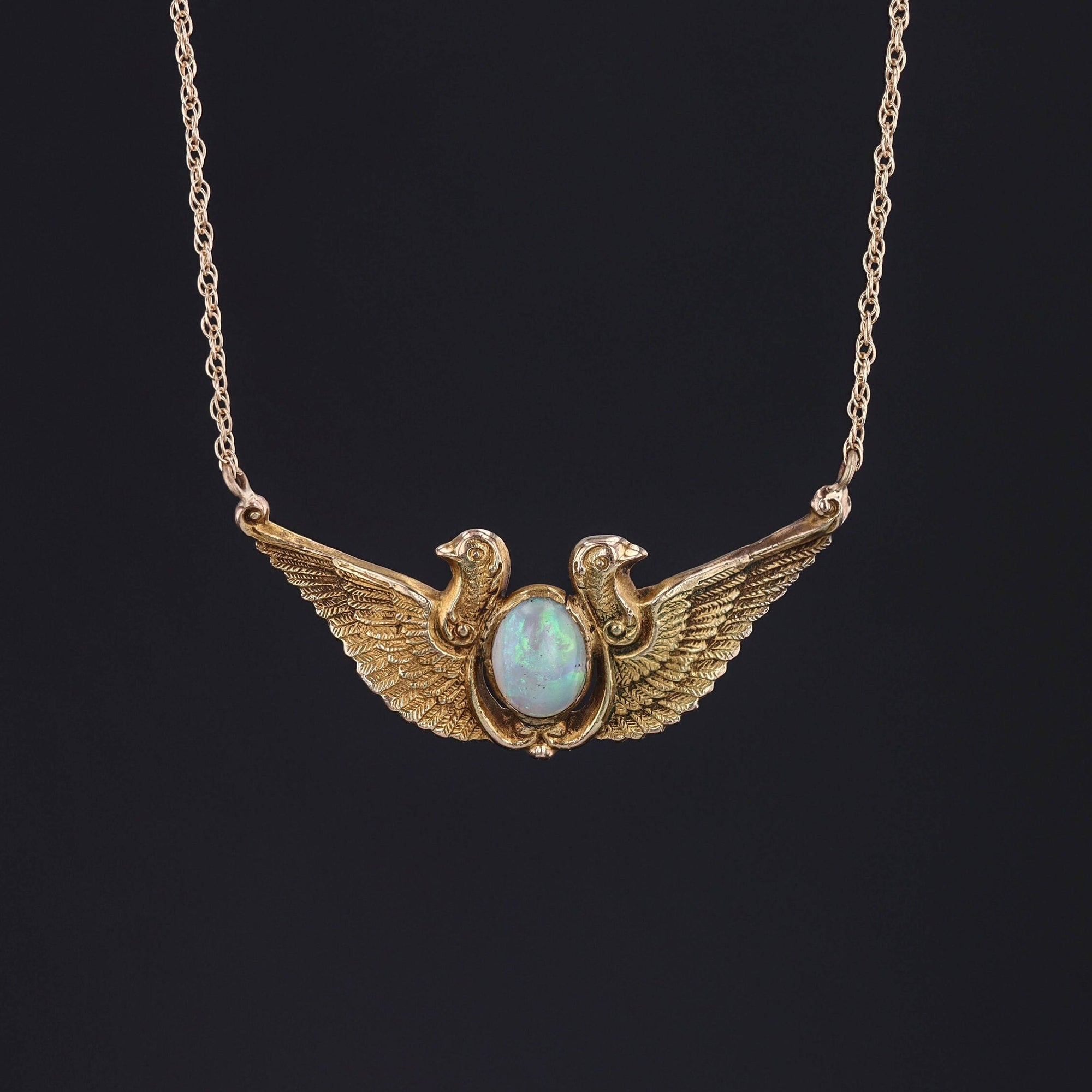 Egyptian Revival Necklace with 10k Gold and Opal Pendant on 14k Chain | Antique Pin Conversion