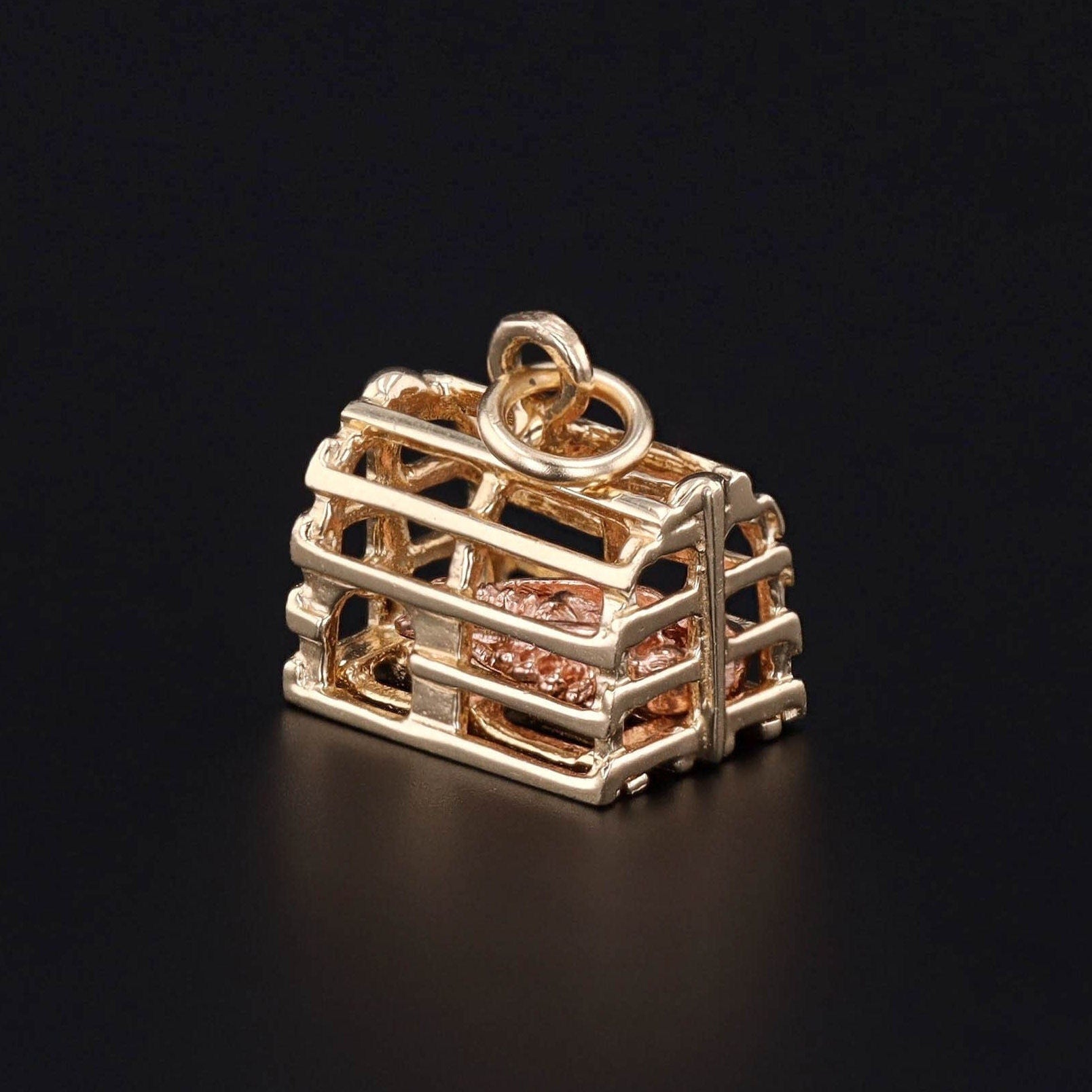 Vintage Lobster Trap Charm of 14k Gold