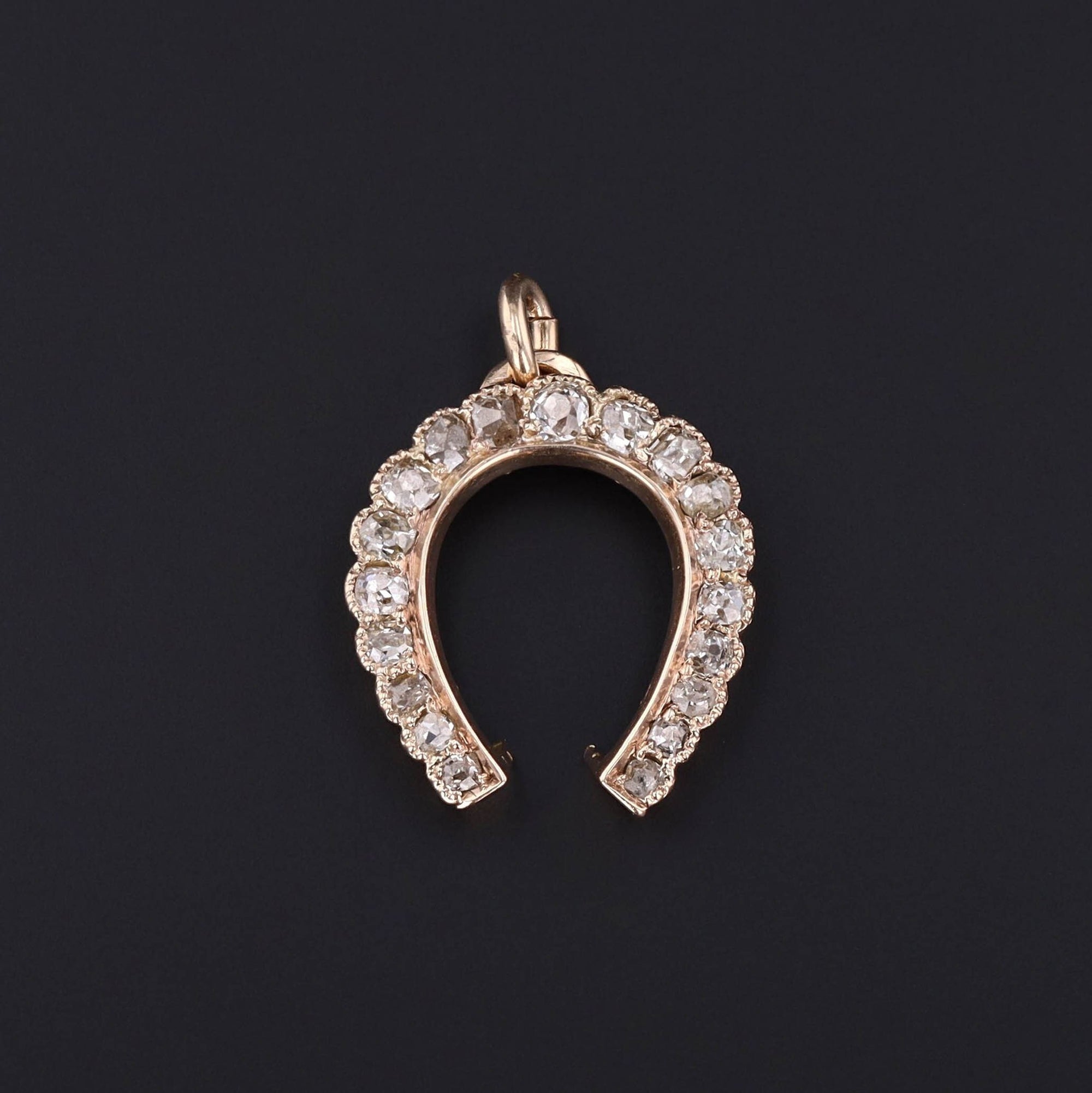 Antique Horseshoe Pendant of 14k Gold and Diamonds