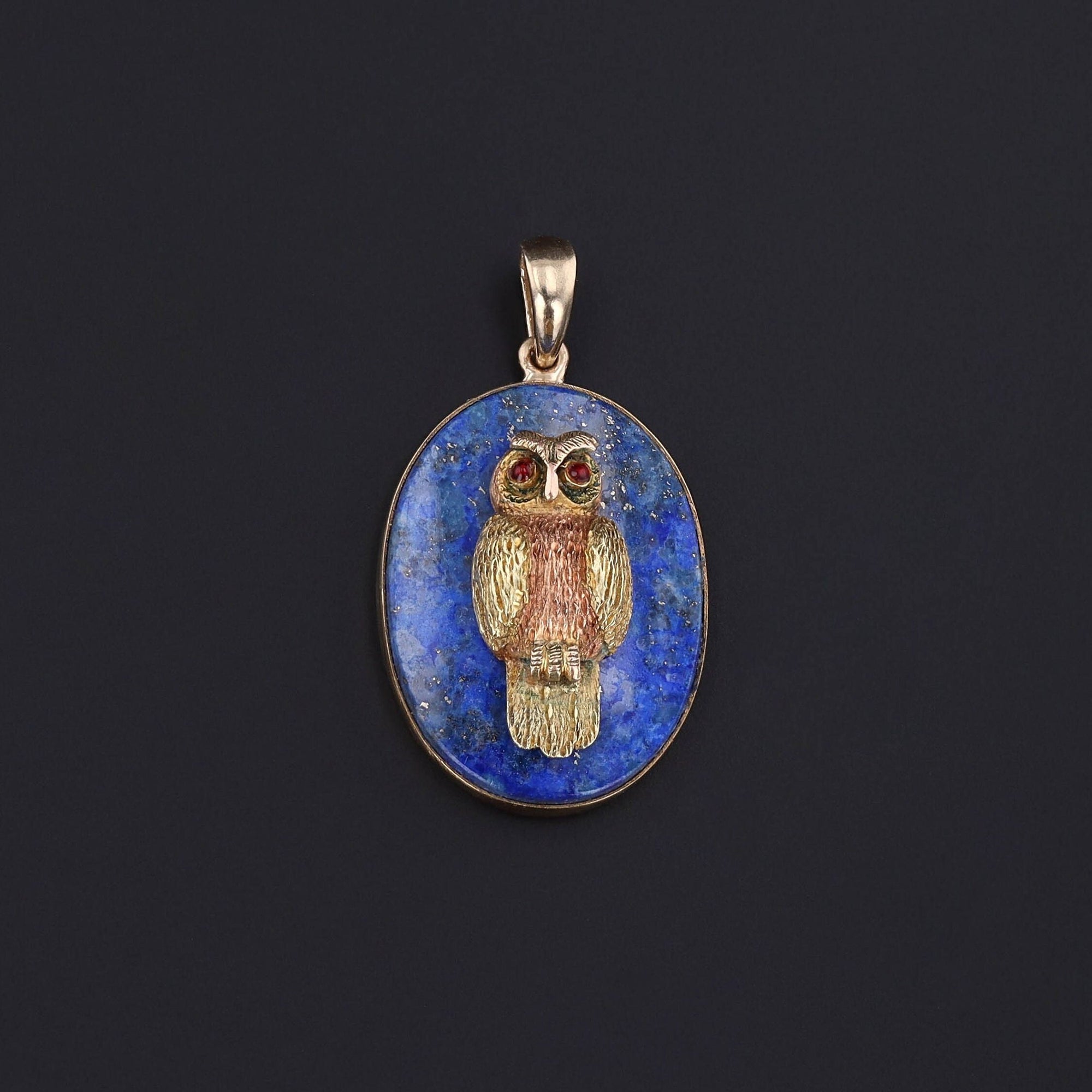 Lapis Lazuli Owl Pendant with 9ct Owl on 14k Pendant