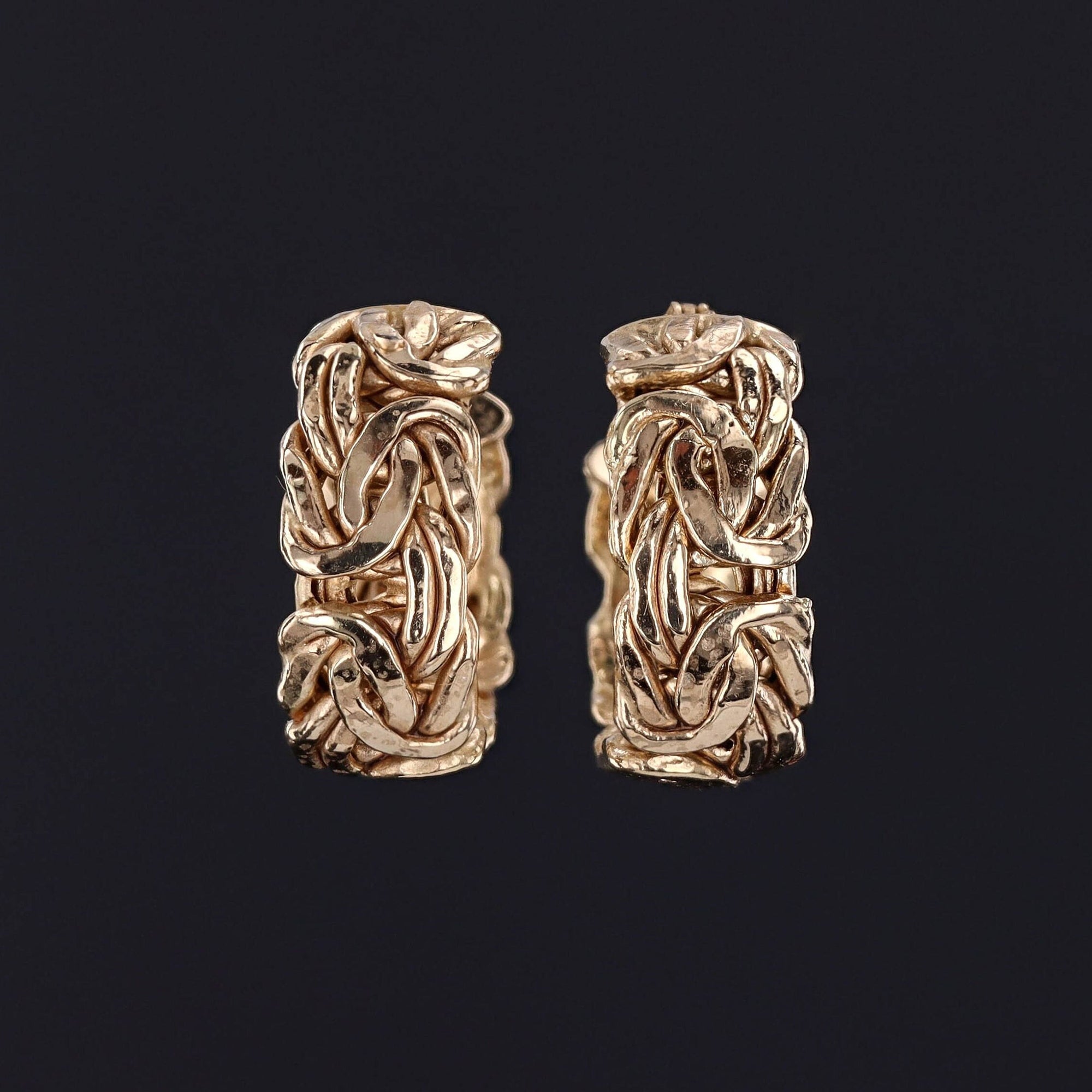 Vintage 14k Gold Byzantine Link Hoop Earrings Circa 1980