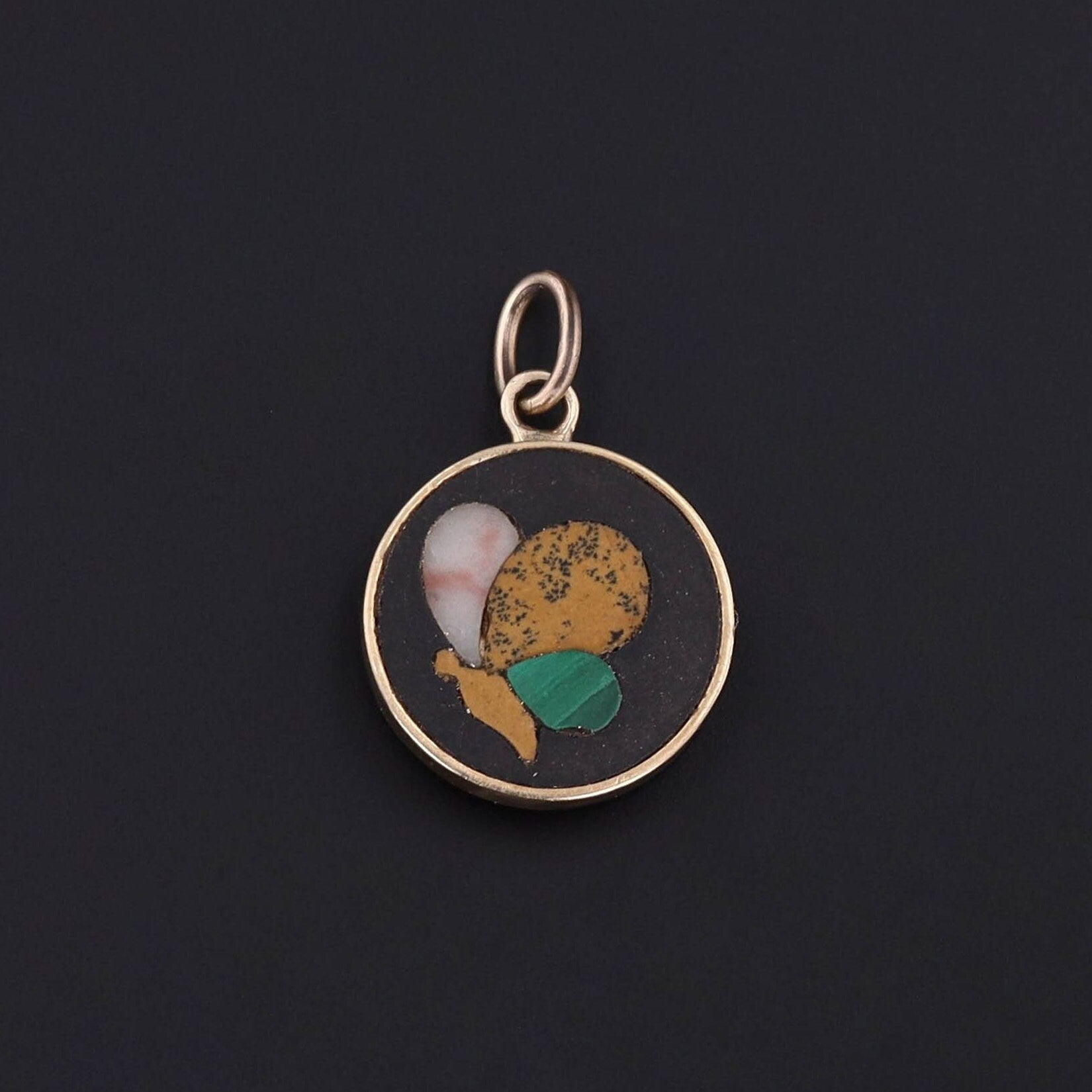 Pietra Dura Butterfly Pendant of 14k Gold Converted from an Antique Cufflink