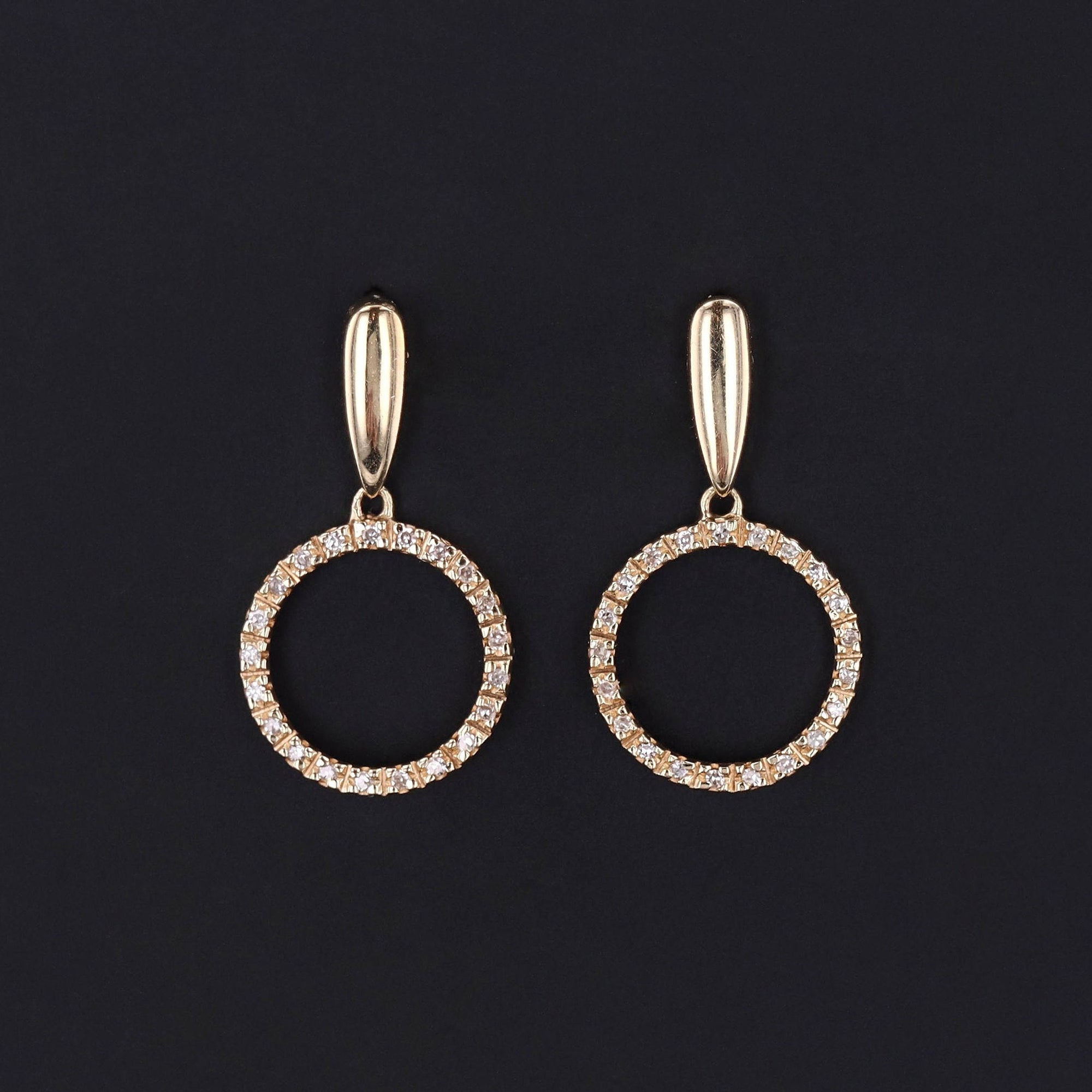 Vintage Diamond Circle Earrings of 14k Gold