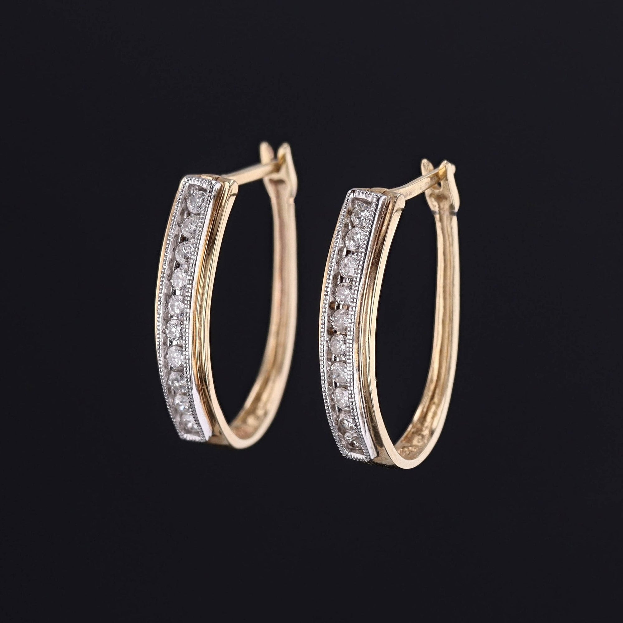 Vintage Diamond Hoop Earrings of 10k Gold
