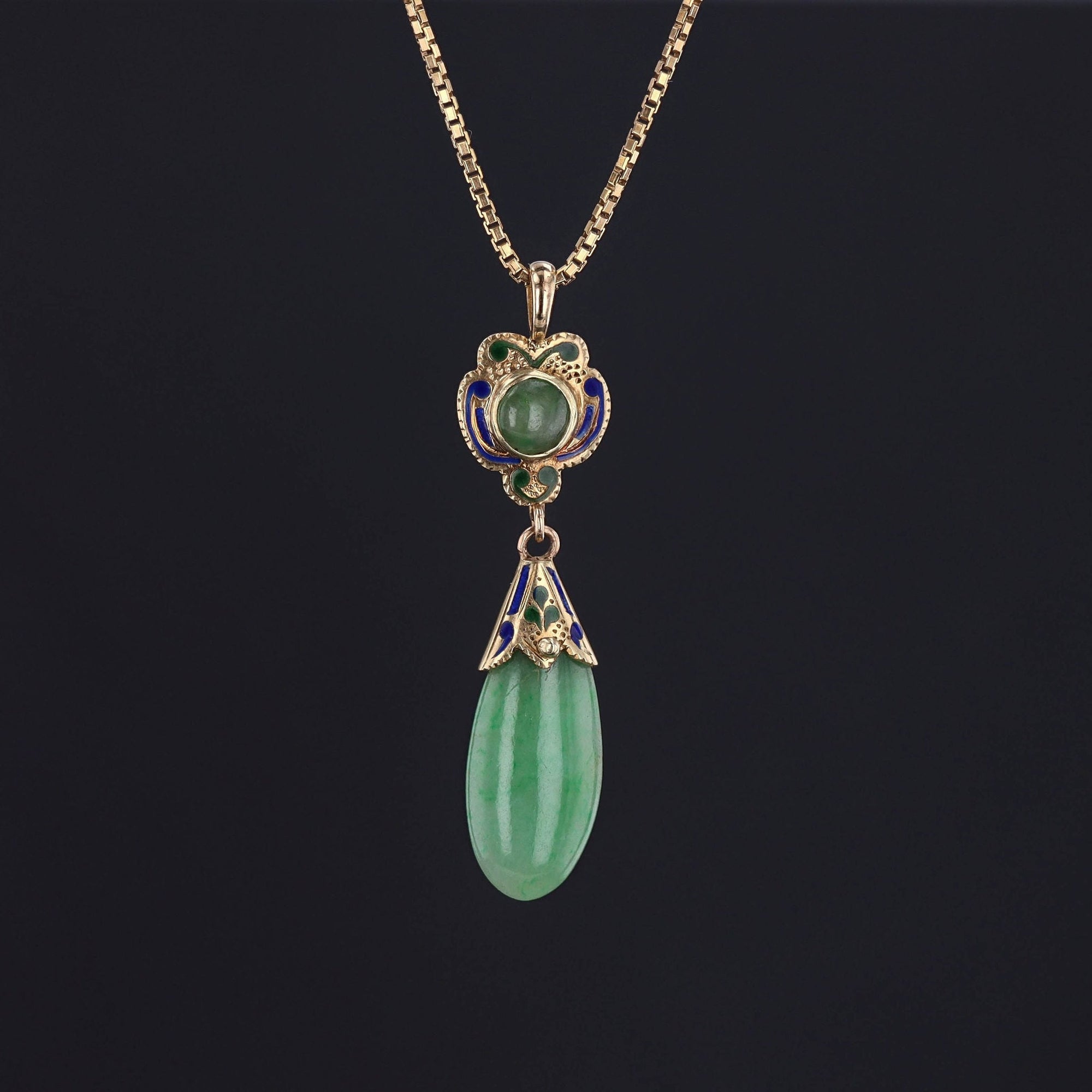 Vintage 14k Gold Jade and Enamel Pendant on Optional 14k Chain