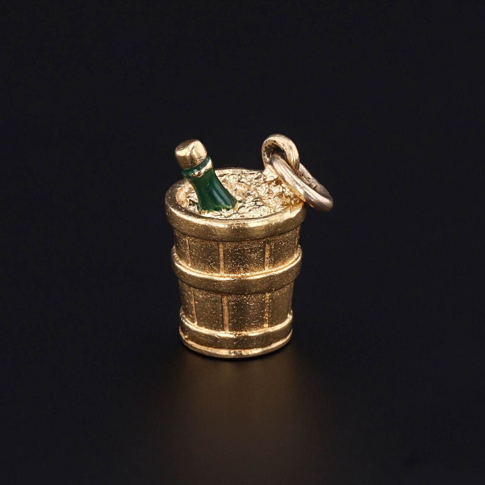 Vintage Champagne Bucket Charm of 14k Gold and Enamel