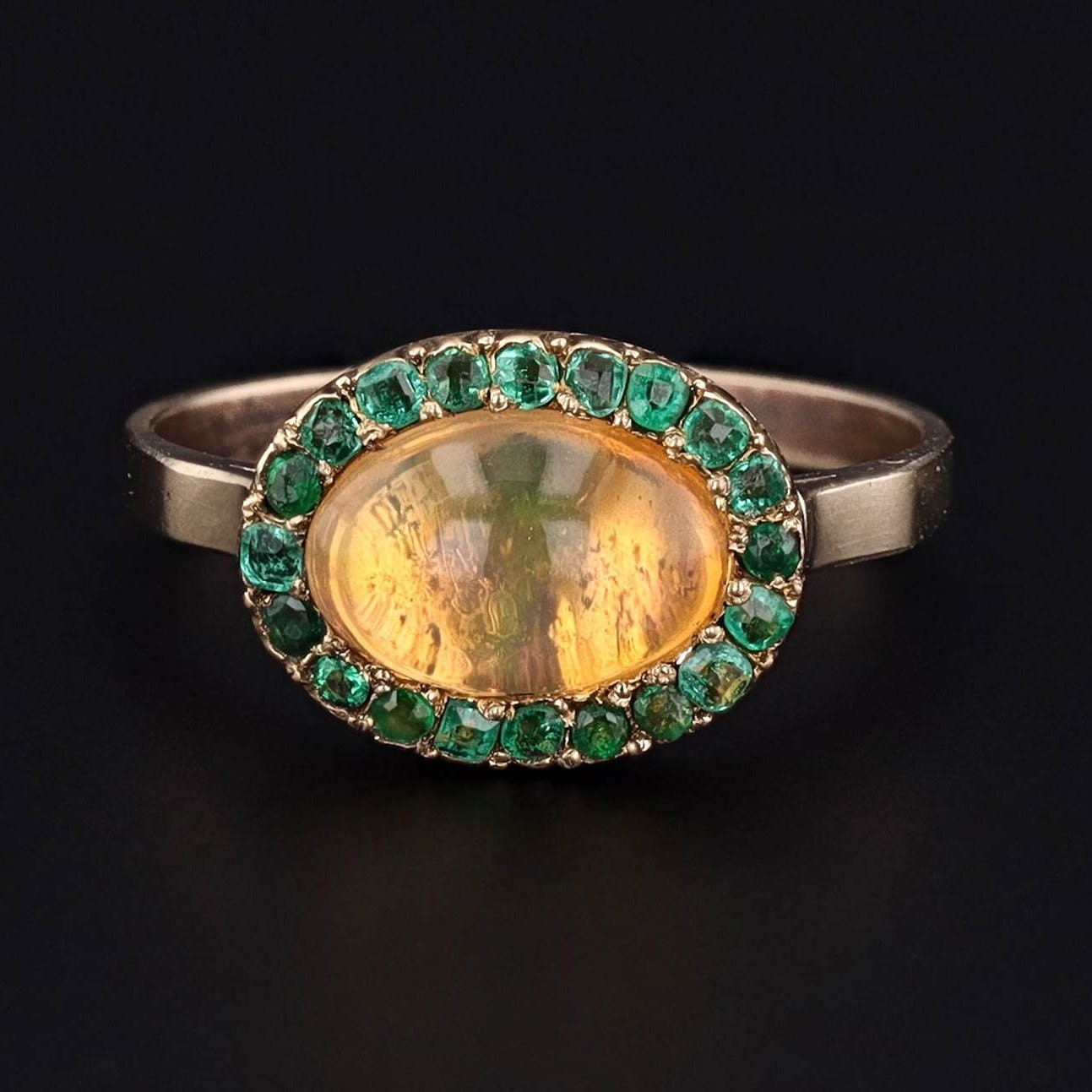 Opal and Emerald Ring of 14k Gold Converted from Two Antique Stickpins