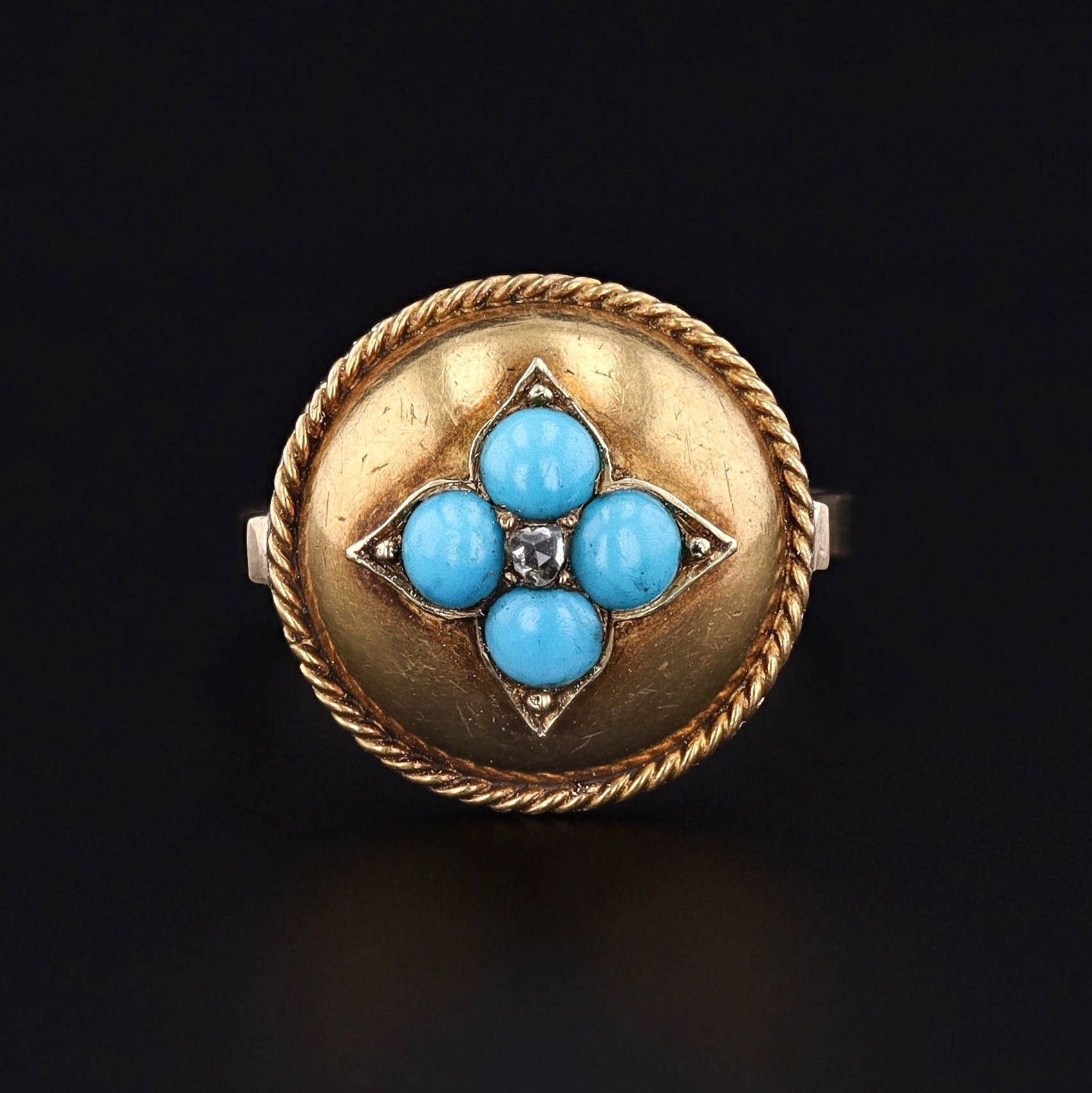 14k Gold Turquoise and Diamond Ring Created from an Antique Button