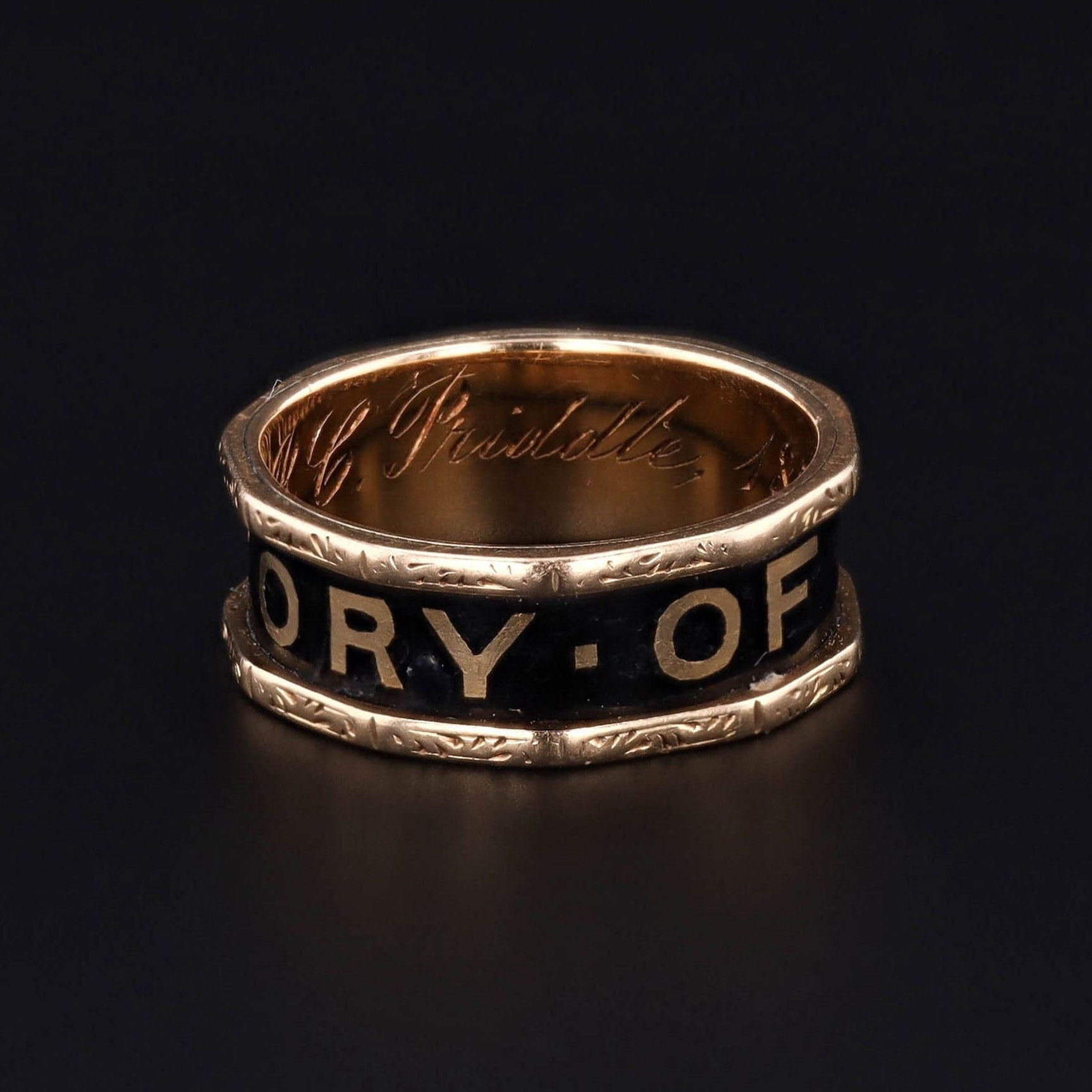 Antique 'In Memory Of' Mourning Ring of 18k Gold and Black Enamel