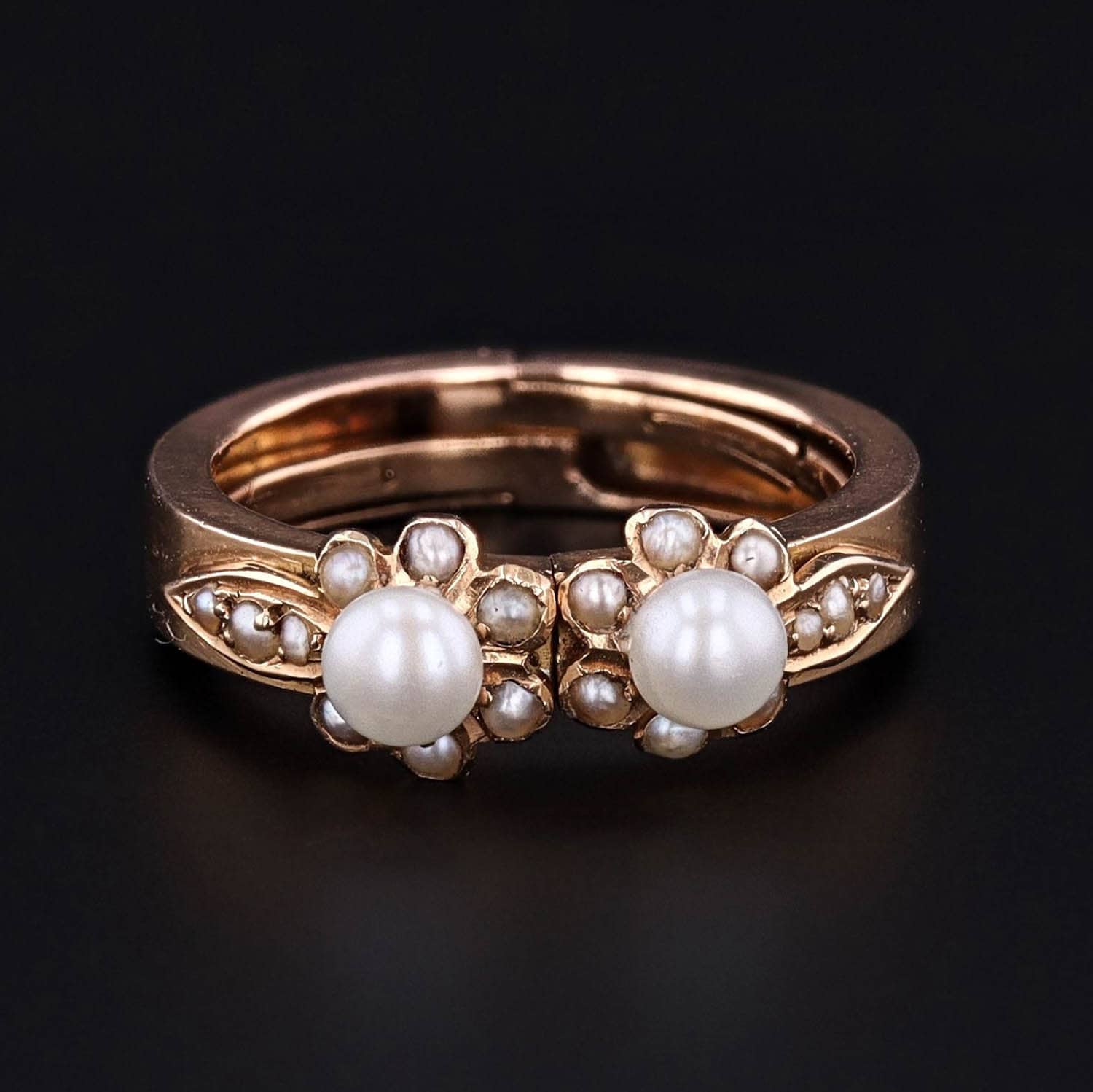 Antique Pearl Ring Convertible Into Earrings of 14k Gold