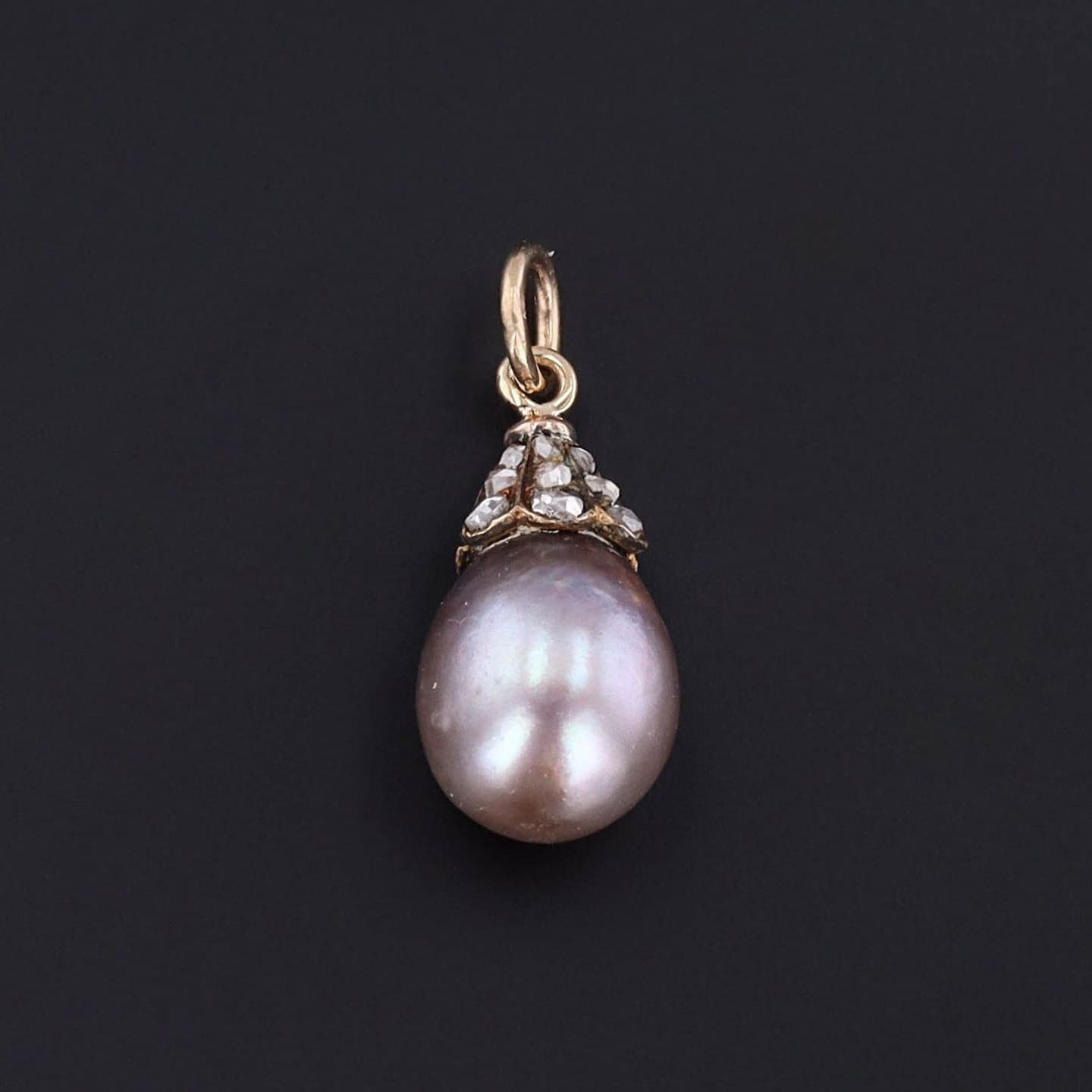 Antique Pearl and Diamond Conversion Charm of 14k Gold