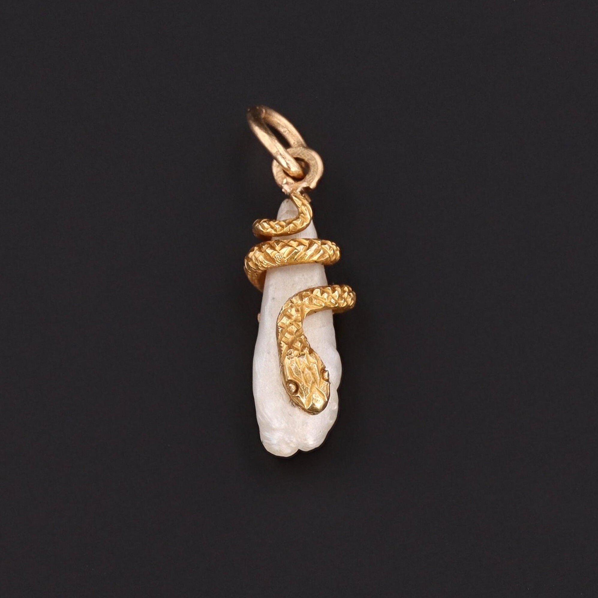 Antique Pearl Snake Conversion Charm of 14k Gold