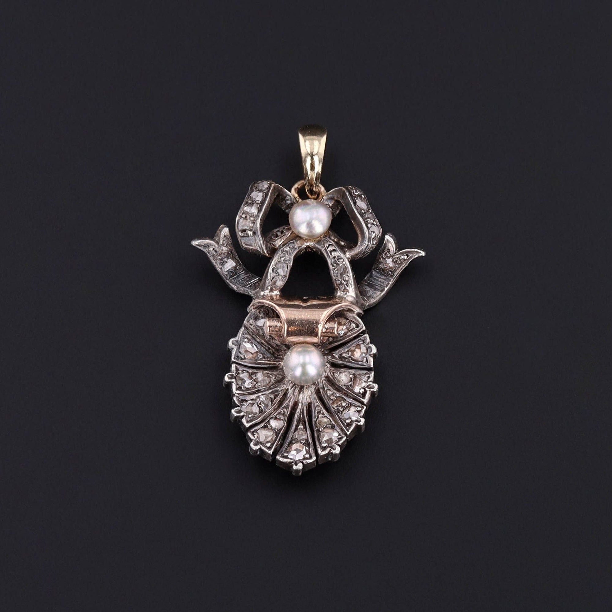 Antique Diamond Shell Pendant with Diamonds and Pearls