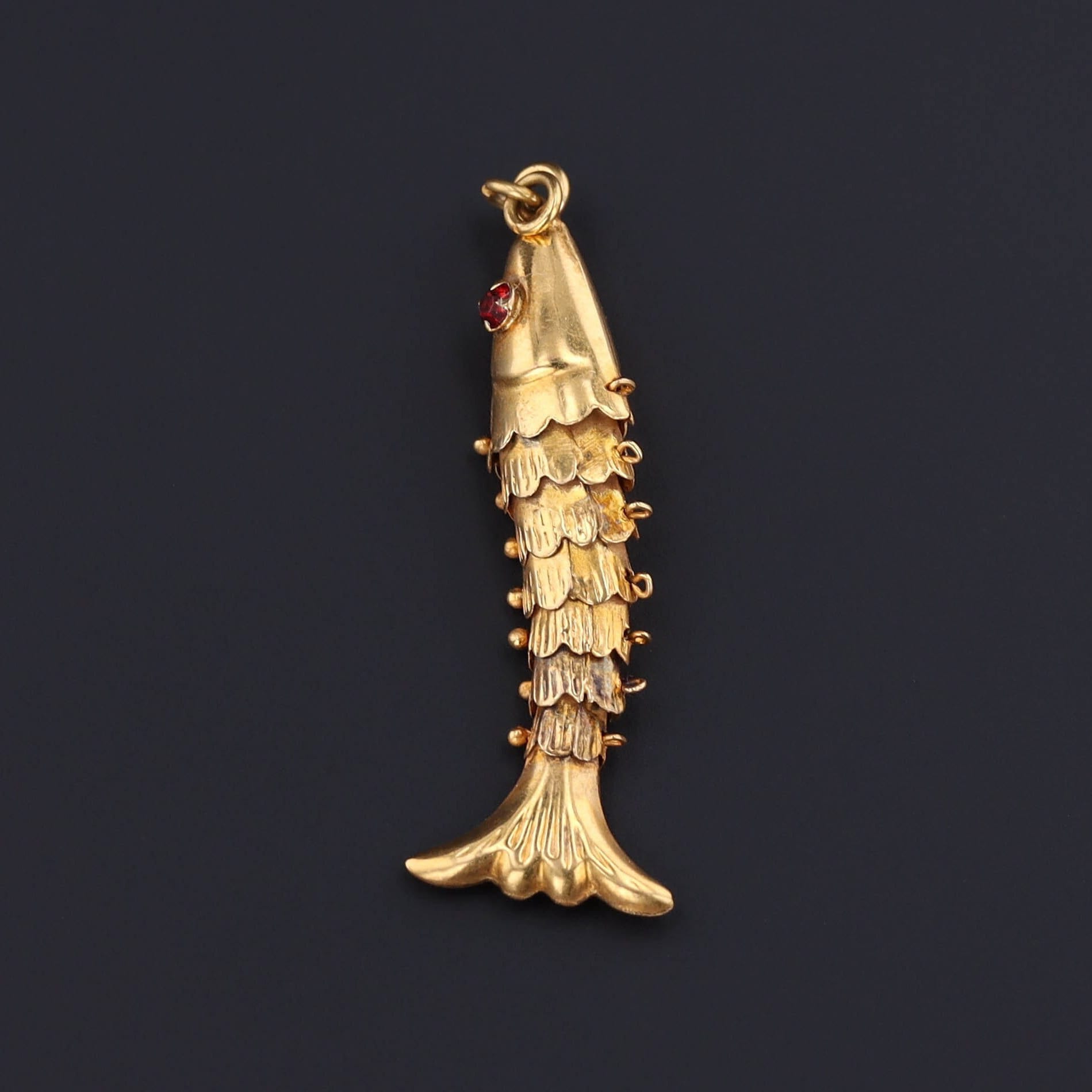 Vintage Moveable Fish Pendant of 14k Gold