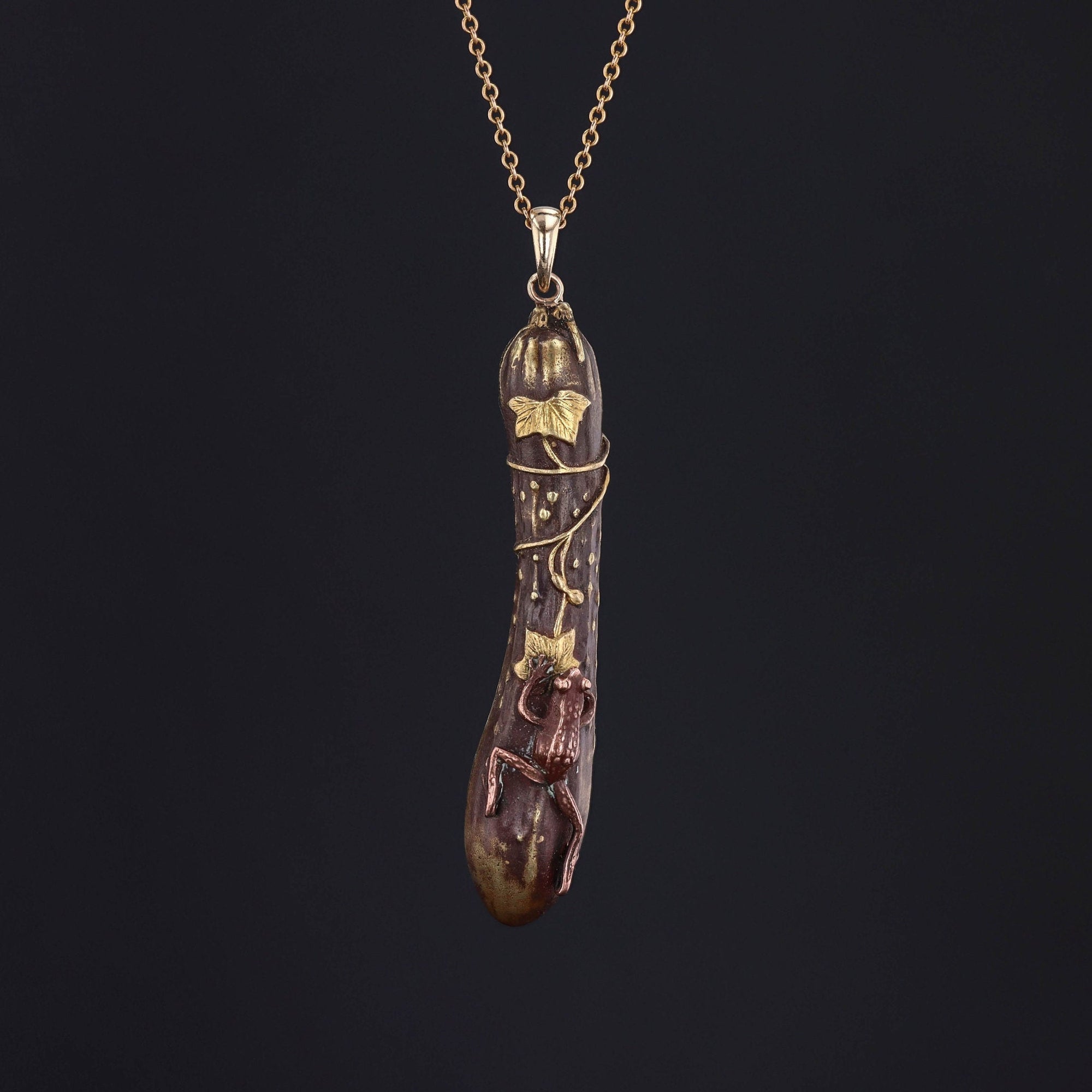 Antique Shakudo Frog Necklace of 14k Gold