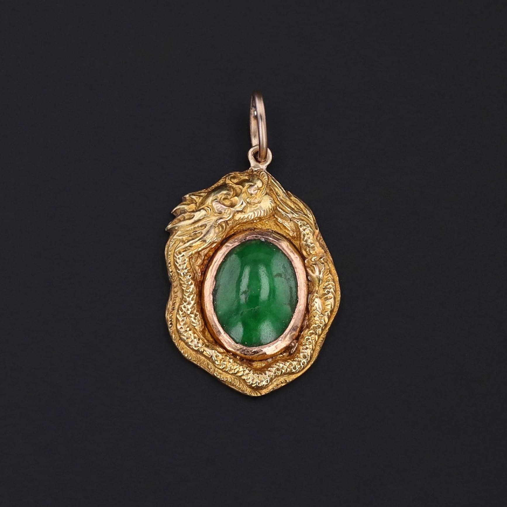 Antique Jade Dragon Conversion Pendant of 14k Gold