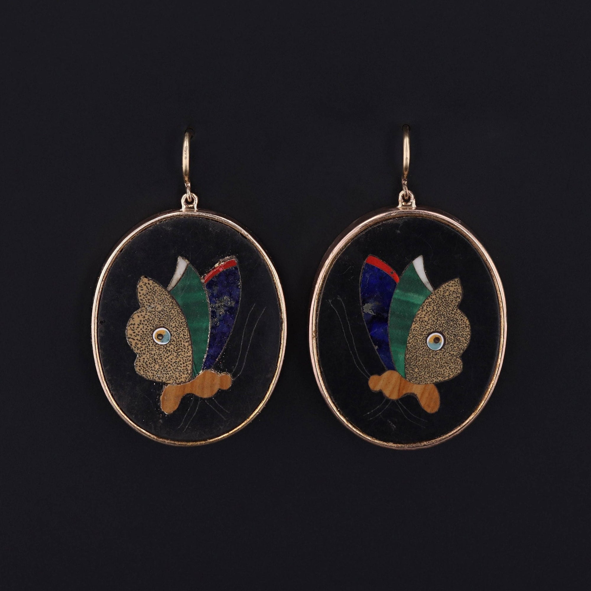 Antique Pietra Dura Butterfly Conversion Earrings of 14k Gold