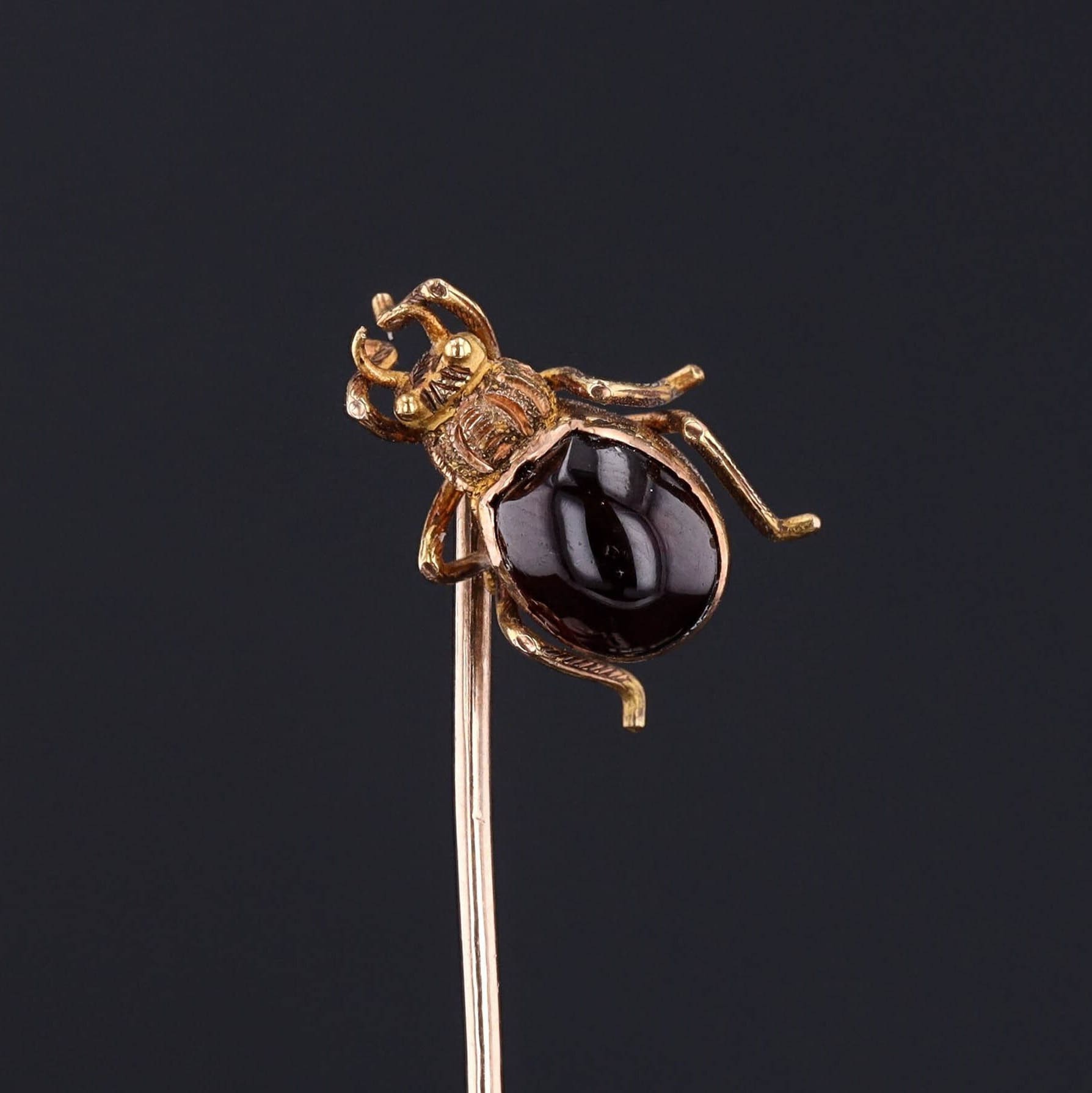 Antique Garnet Beetle Stickpin of 10k Gold