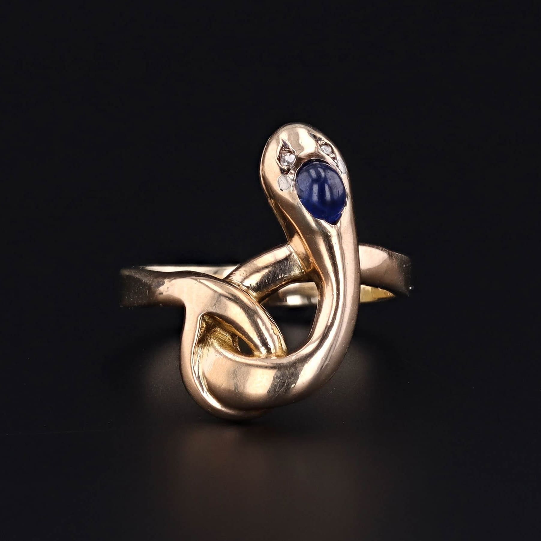 Antique Sapphire Snake Ring of 14k Gold