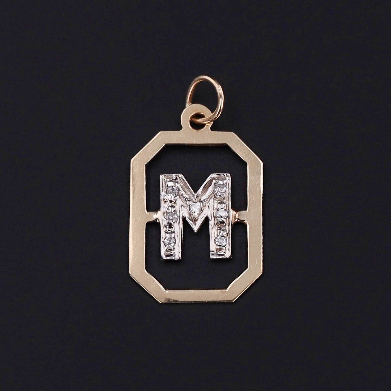 Vintage Diamond Letter M Charm of 14k Gold