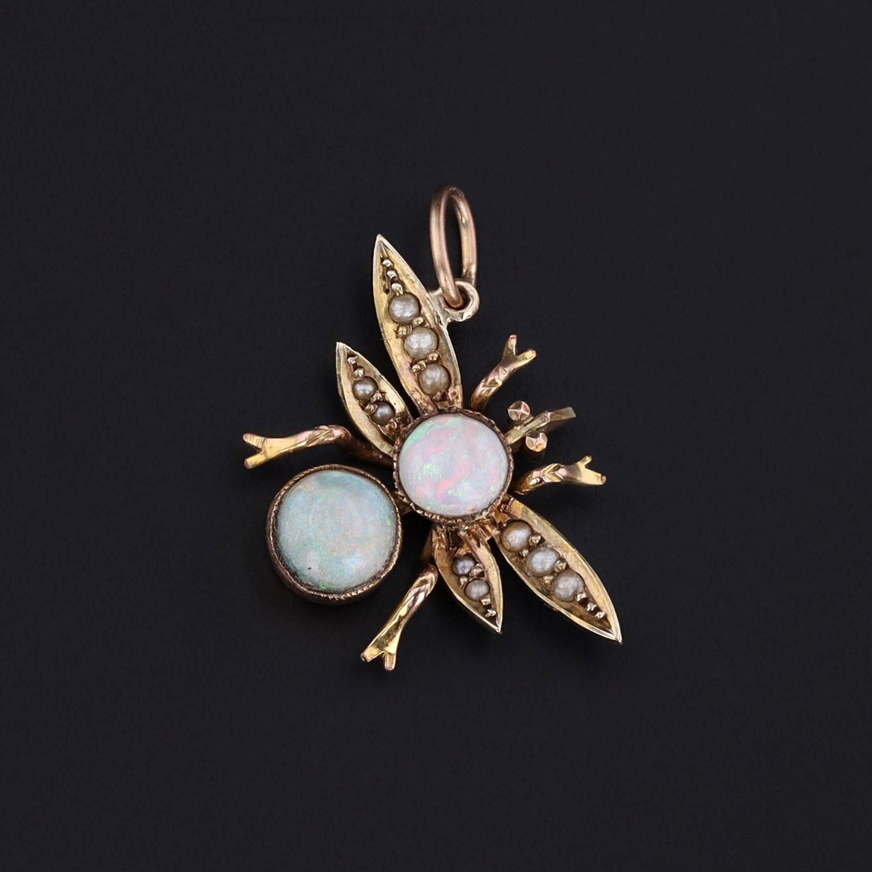 Antique Opal Insect Conversion Charm of 10k Gold