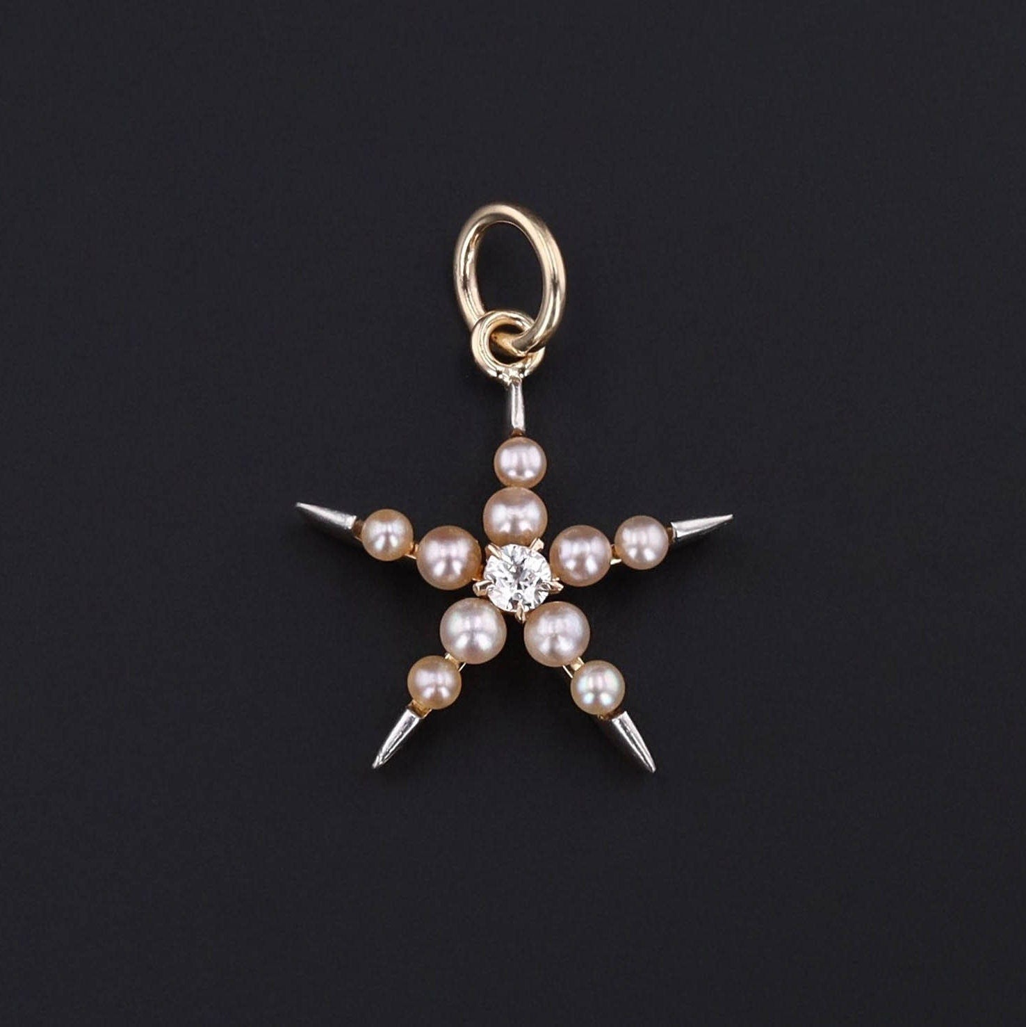 Antique Pearl Star Conversion Charm of 14k Gold and Platinum