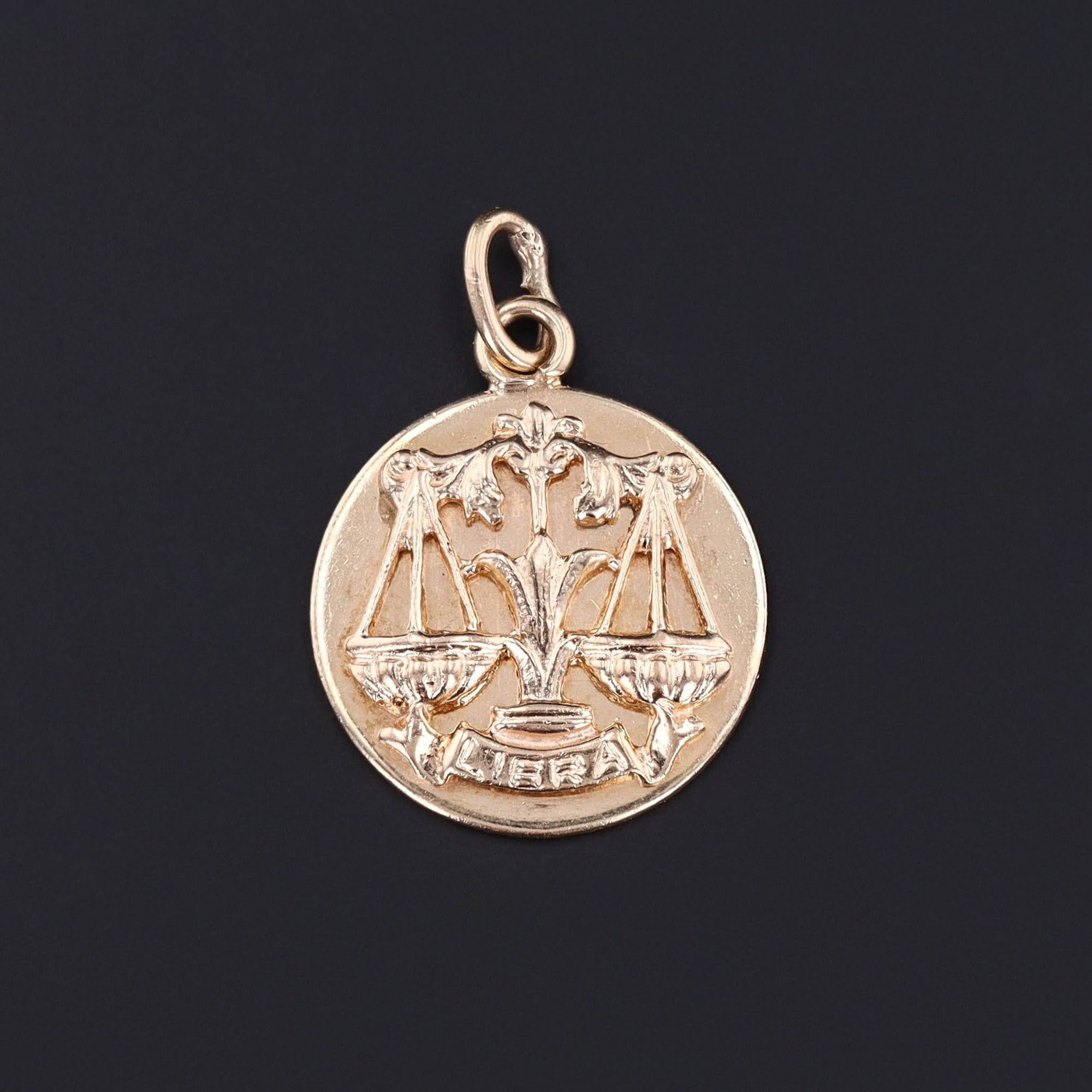 Vintage Libra Zodiac Pendant of 14k Gold