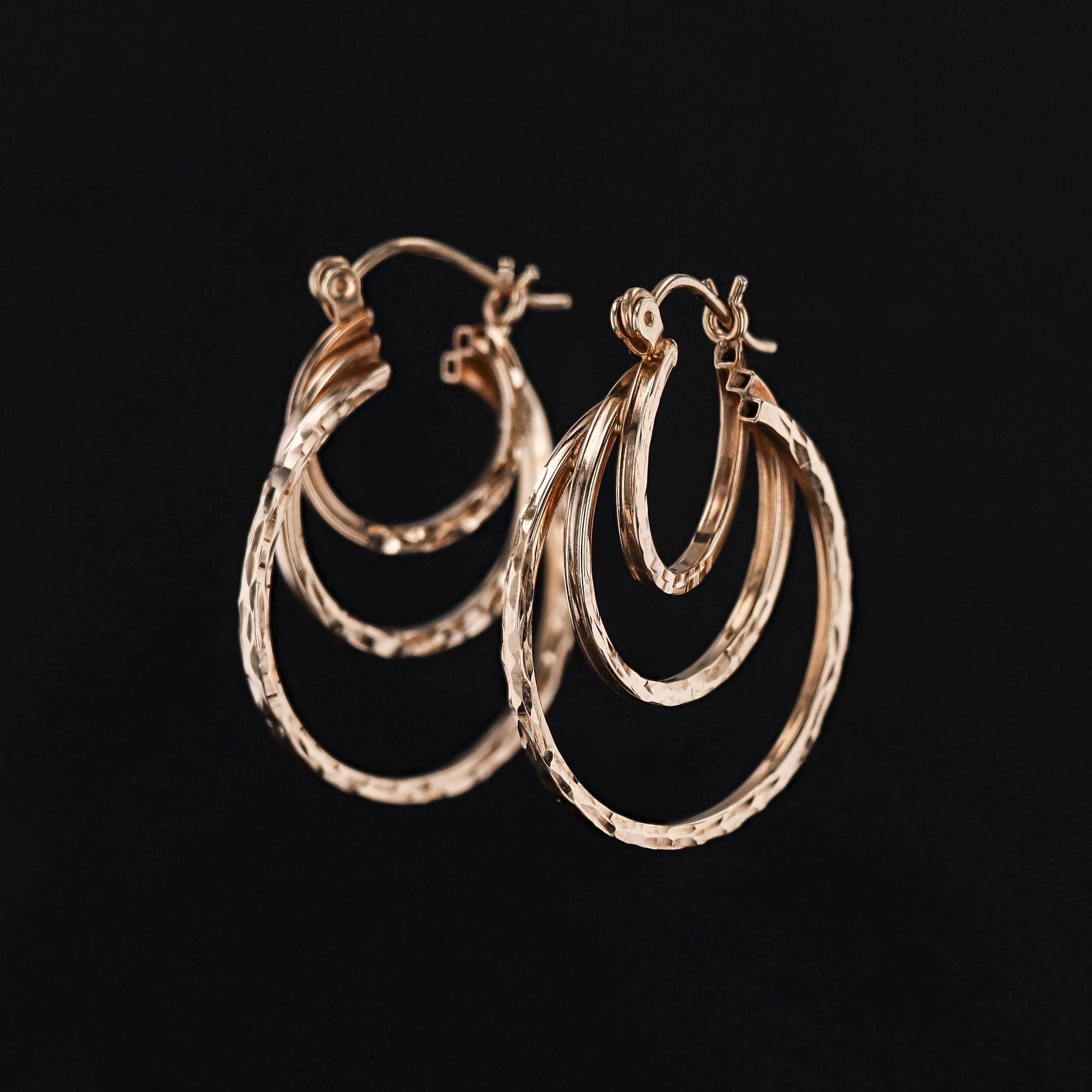 Vintage Triple Hoop Earrings of 10k Gold