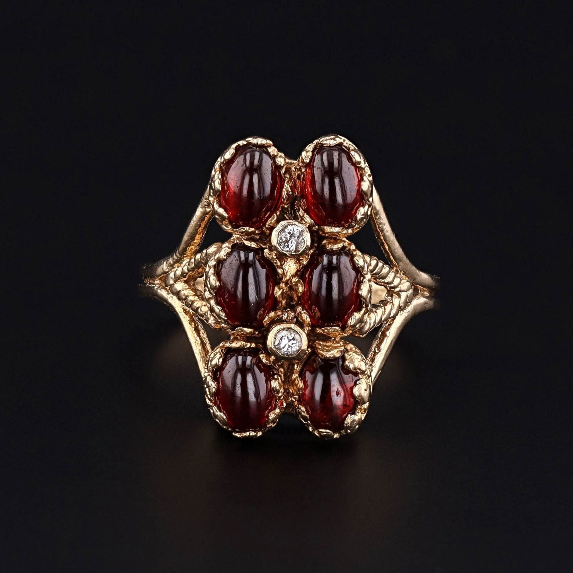 Vintage Garnet and Diamond Ring of 14k Gold