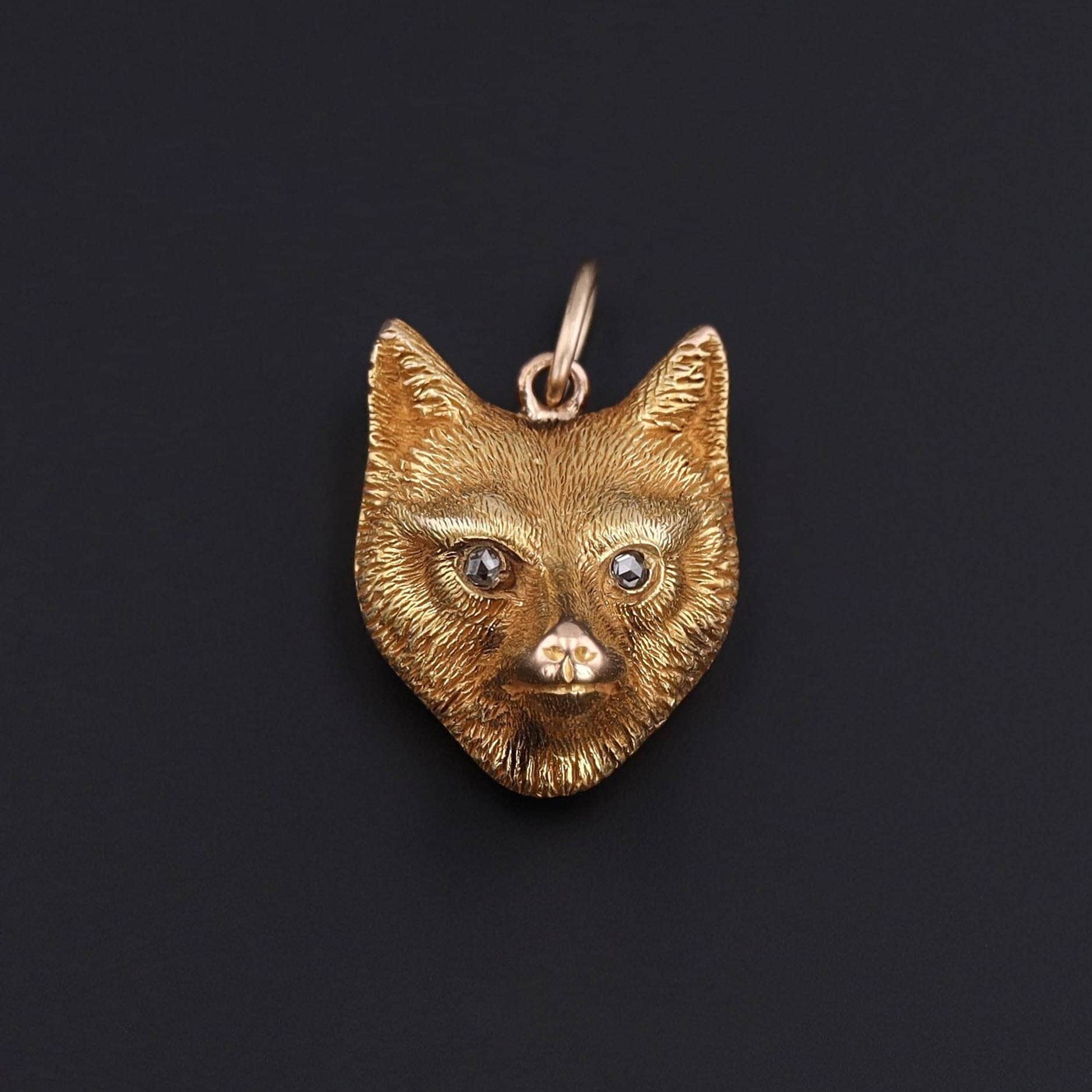 Antique Diamond Fox Conversion Charm of 14k Gold