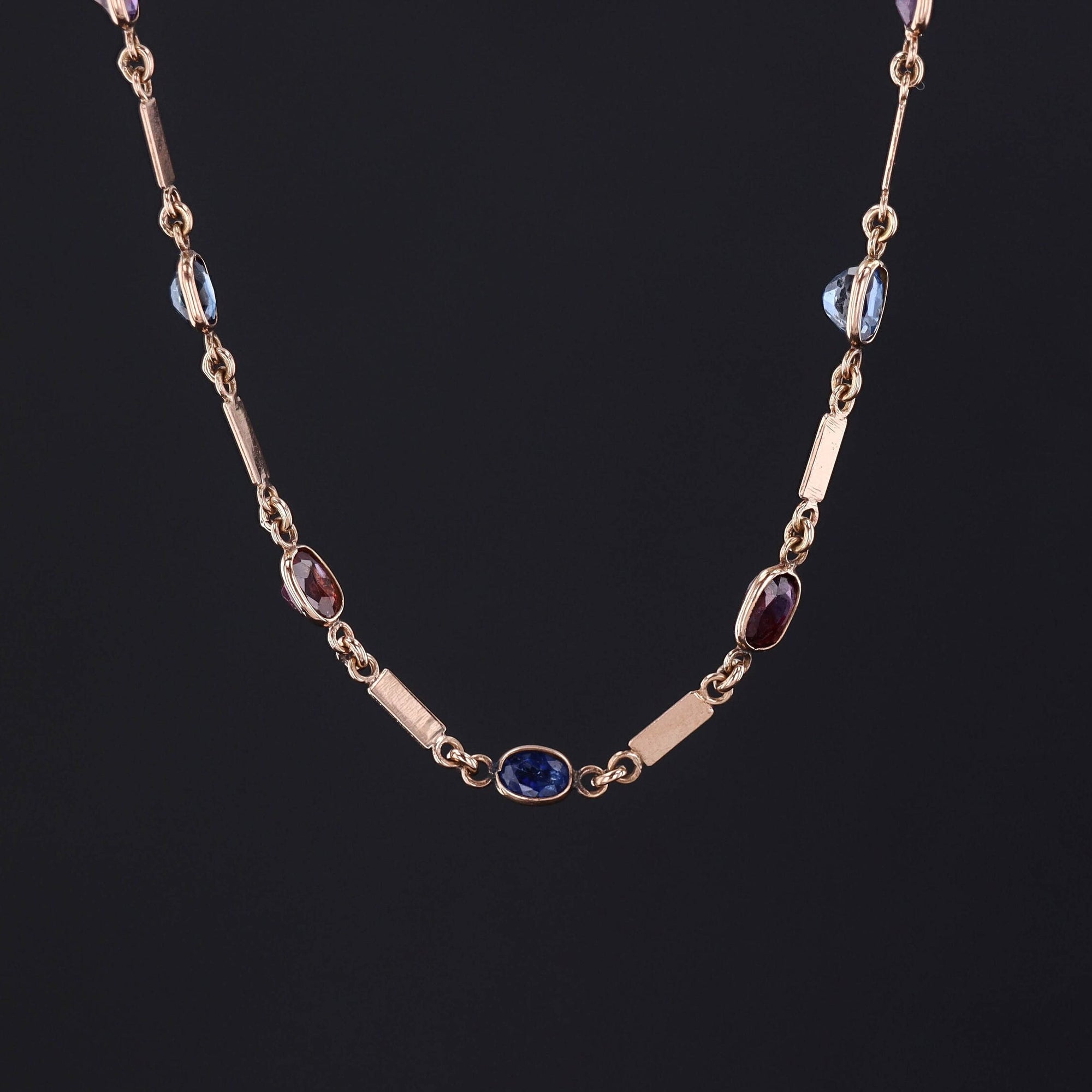 Vintage Sapphire and Ruby Chain or Necklace of 9ct Gold